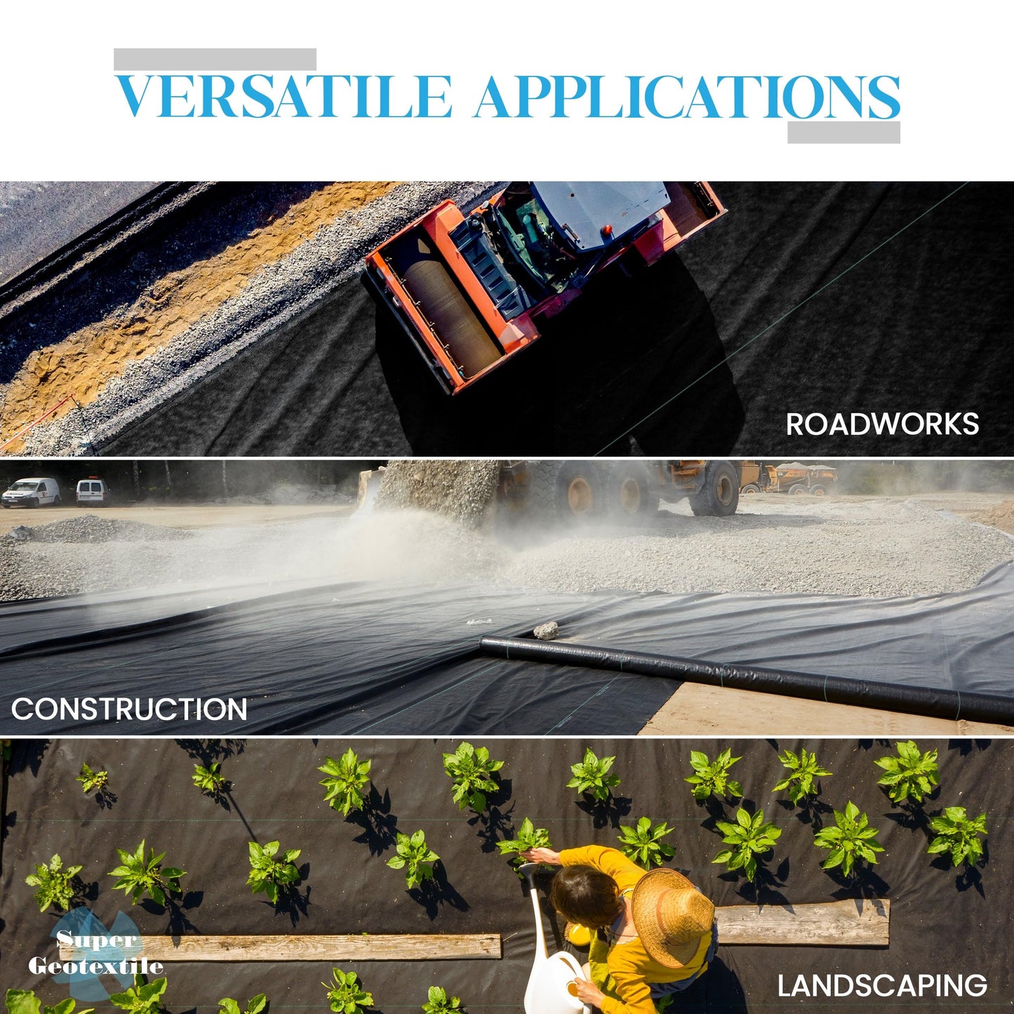 Super Geotextile Woven Geotextile Fabric for Driveway and Road Stabilization, Construction Underlayment, Erosion Control, Commercial Grade 50 Year for Gravel Roads and Pavers (6x100)
