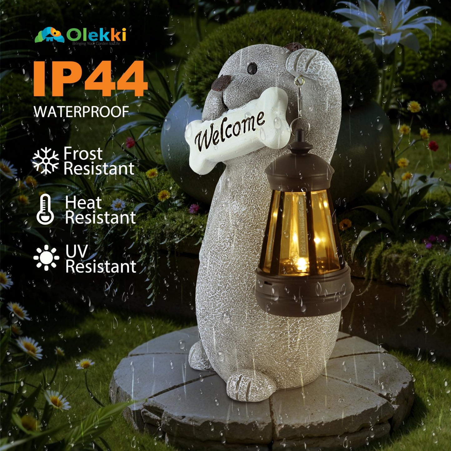 Olekki Solar Dog Garden Statue with Lantern Light – 9.2in Outdoor Dog Figurine for Yard Patio Garden Decor, Cute Memorial Gift for Women Mom