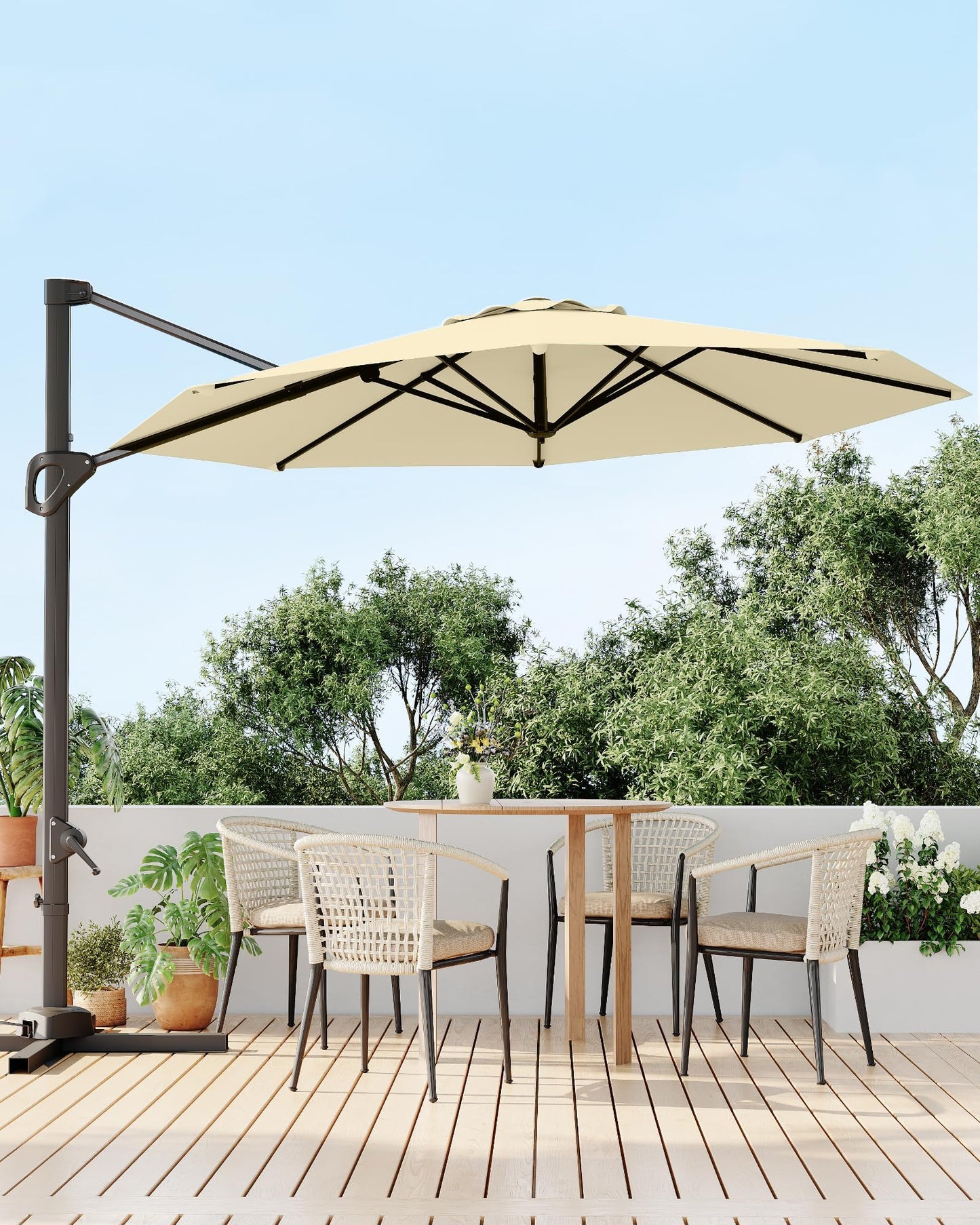 GarveeLife 10FT Patio Umbrella Outdoor Large Cantilever Umbrella Market Sun Shade Windproof Offset Umbrella with 360-Degree Rotation for Garden Deck Pool Patio, Beige