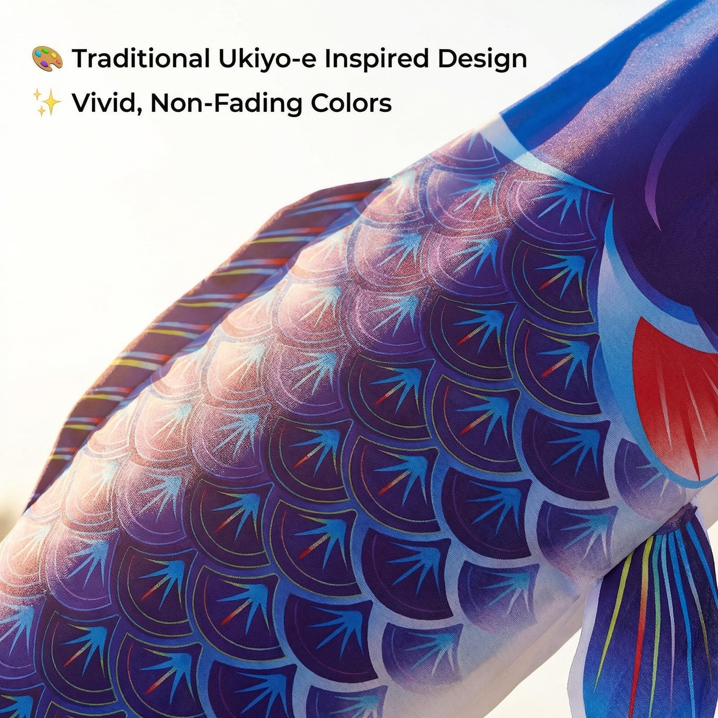 Japanese Koi Fish Windsock, 39 Inch Blue Koinobori Flag for Outside Garden Backyard Decor, Traditional Satin Wind Streamer for Children's Day, Weather Resistant Hanging Wind Sock Ornament