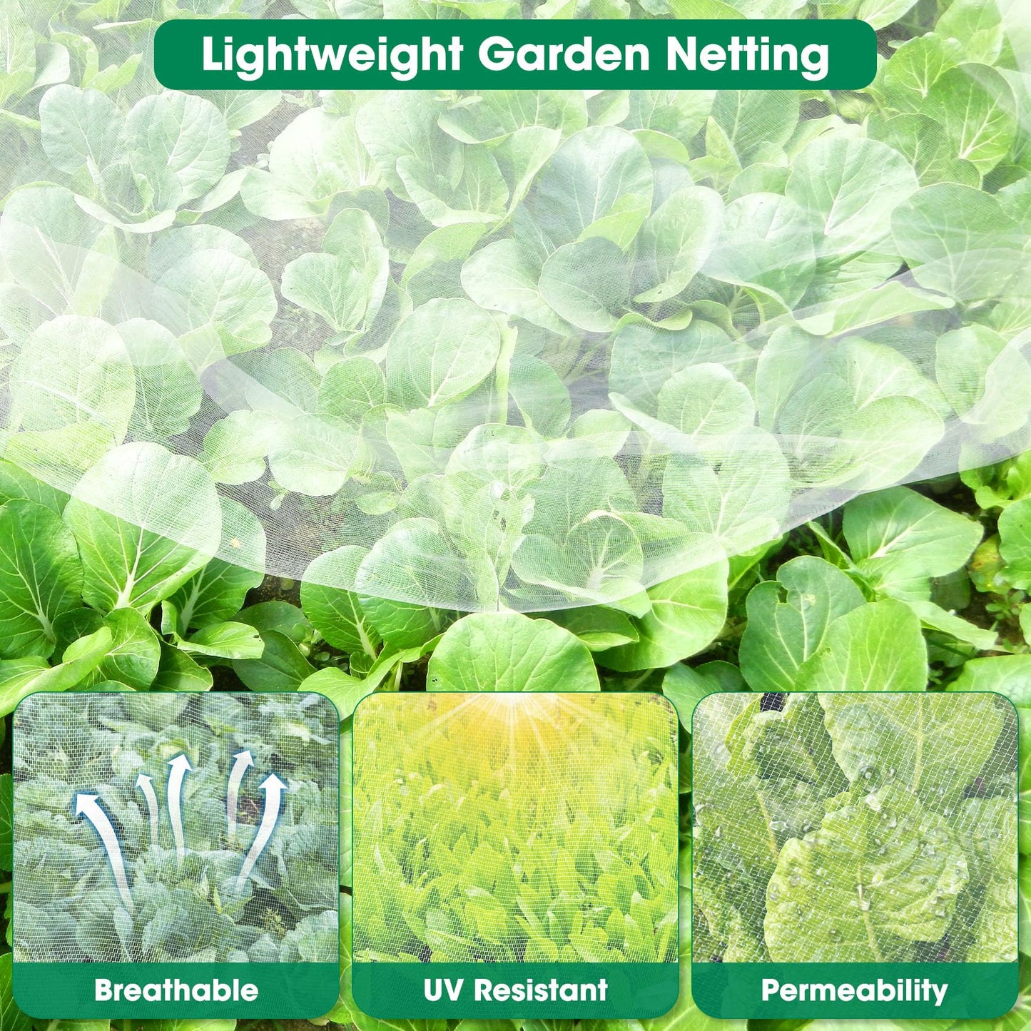 Unves 2 Pack 10 x 33 FT Garden Netting, Mosquito Net Ultra Mesh for Garden Protection Vegetable Fruits, Raised Bed Plant Covers Insect Bird Netting Protect Plants from Birds Bugs