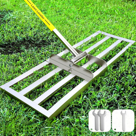 Lawn Leveling Rake, Lawn Leveler Rake with Adjustable Stainless Steel Handle, Lawn Level Tool for Soil with Handle for Yard, Garden, Golf Leveling, 6.5FT- 30 x 10 inch