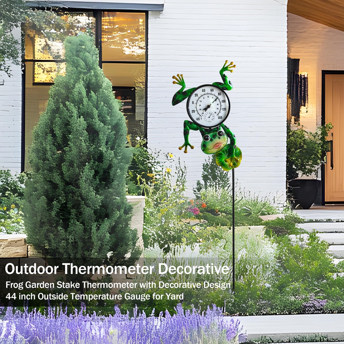 Senflame Outdoor Thermometer for Patio - Frog Garden Stake Thermometer with Decorative Design - 44 inch Outside Temperature Gauge for Yard - Easy to Read, Durable & Weatherproof - Garden Decor