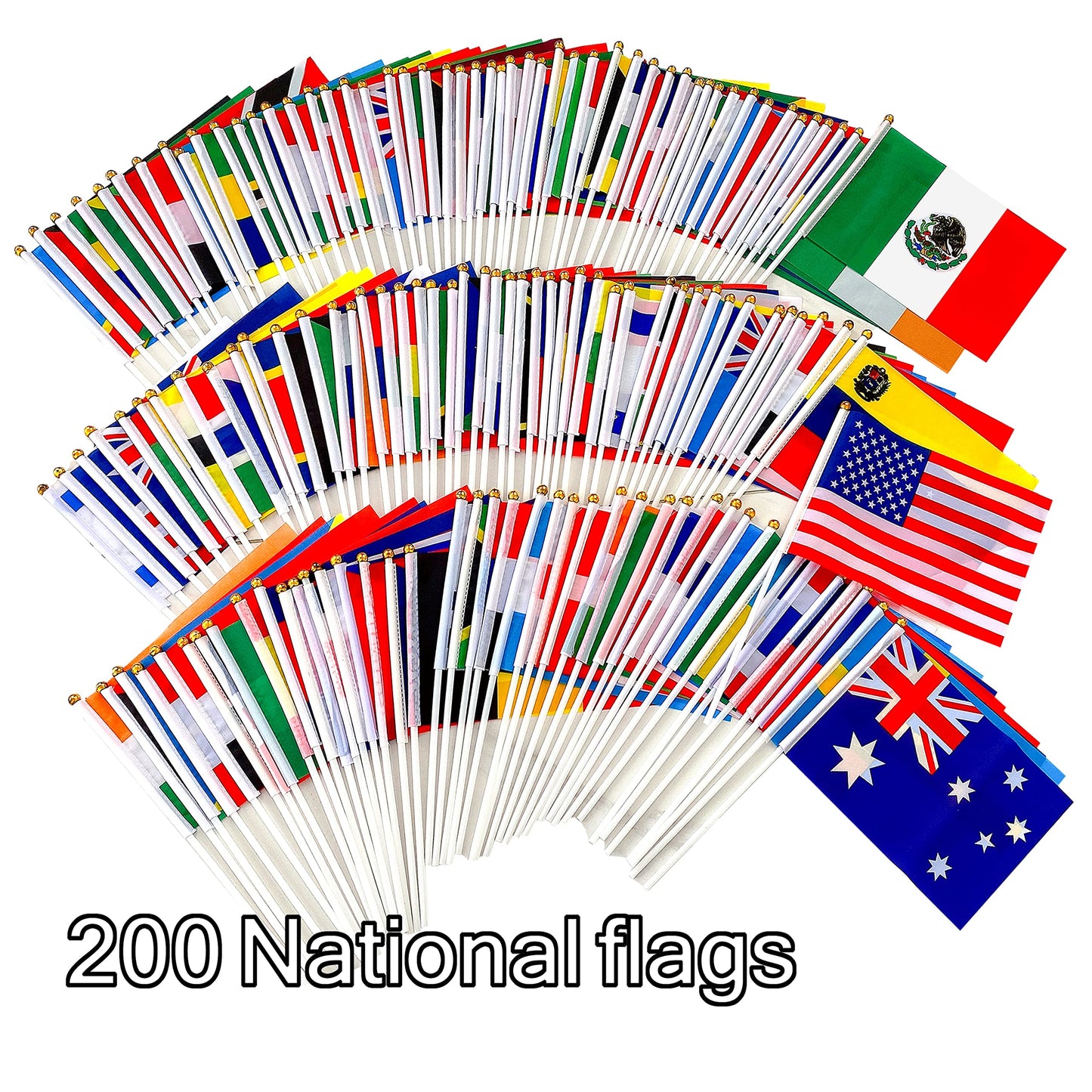 WEITBF 200 Countries International Flags of the World Small Mini Hand Held Flags on Stick,8.2 x 5.5 Inch