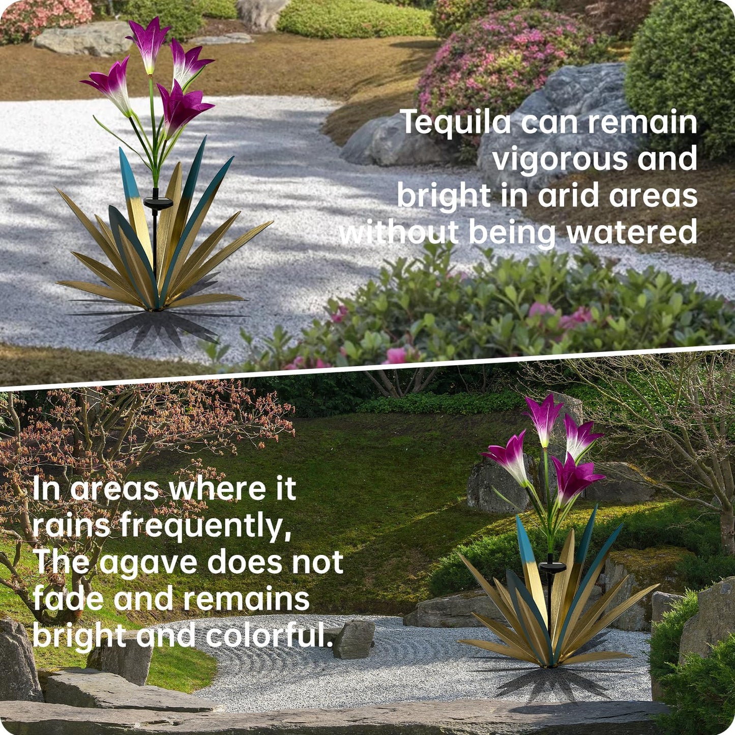 Homight Solar Metal Agave Lily Flower Garden Sculpture with LED Lights 30.3 Inch Waterproof Outdoor/Indoor Yard Decor Handmade Lawn Ornament Gift for Family Friends (2, Blue)