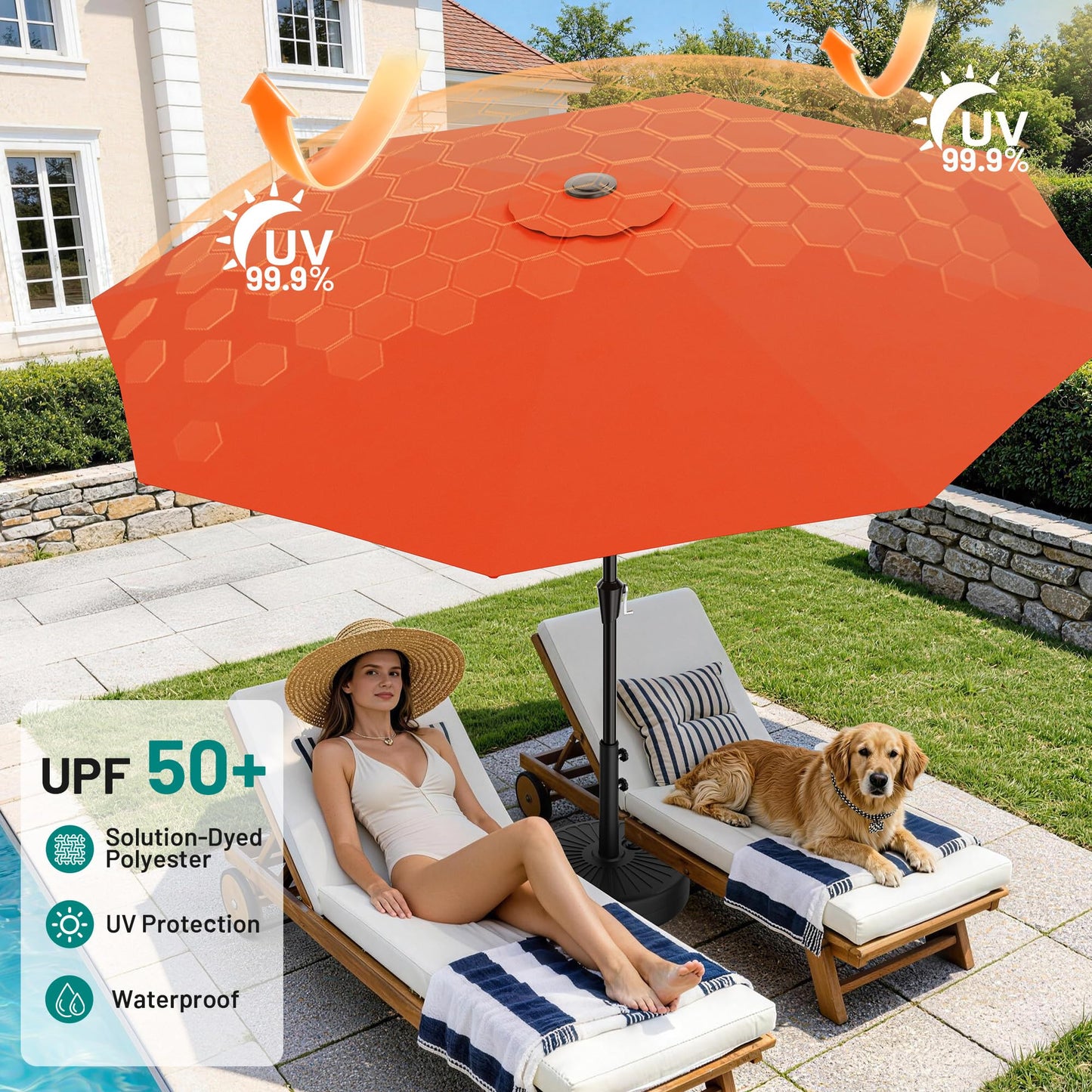 AreShark 9 FT Patio Umbrella for Outdoor, Outdoor Table Umbrella with Push Button Tilt and Crank, Outdoor Patio Umbrellas with 8 Sturdy Ribs for Market, Garden, Pool (Orange)