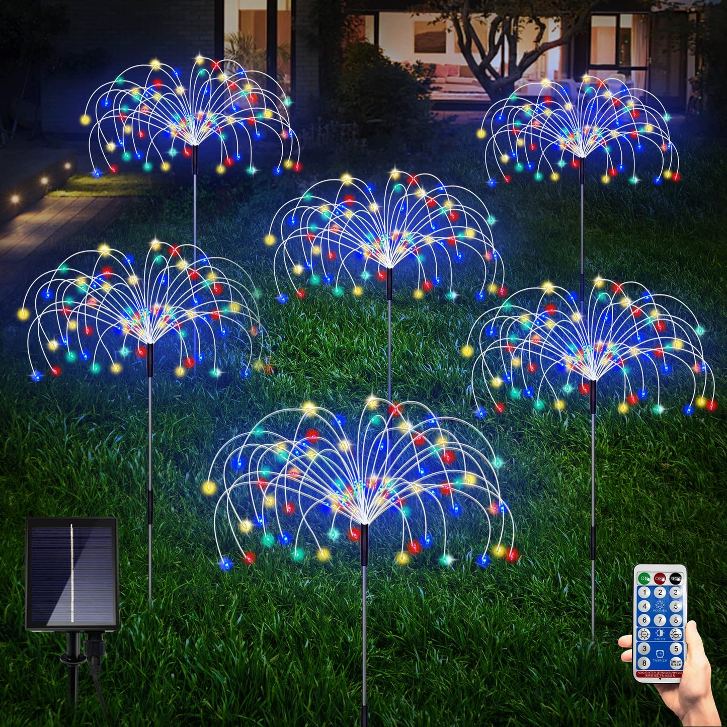 Maleyt 6 Pack Solar Garden Lights, Firework Lights, Decorative, 8 Lighting Modes with Remote 120 LED Twinkling Waterproof Landscape Outdoor Decor, for Pathway Backyard Walkway Patio