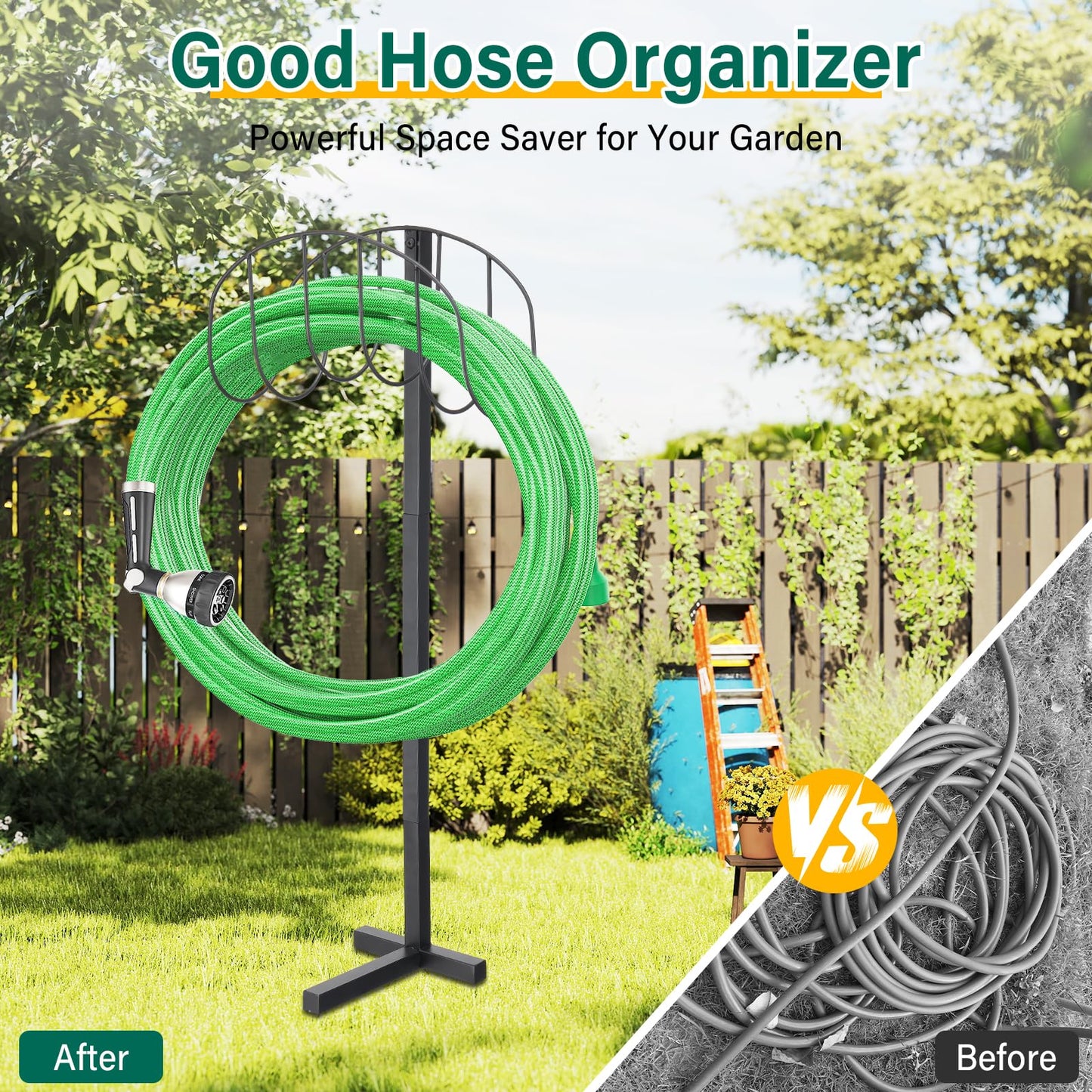 Outside Garden Hose Holder Freestanding Heavy Duty Metal Water Hose Stand Rack Holds 150Ft Detachable In Ground Hose Reel Stand for Lawn Yard Pipe Storage