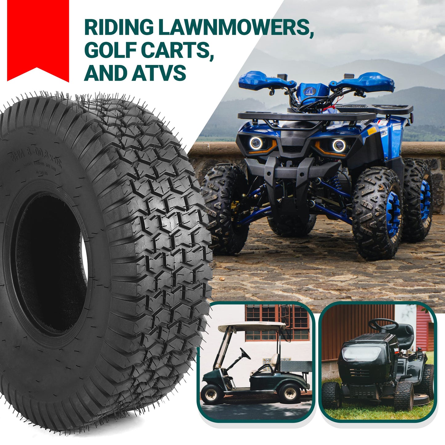 AR-PRO 20x8.00-8 Lawn Tractor Riding Mower Turf Tires – Heavy-Duty 4 Ply Tubeless Tire Replacement for Zero Turn Mowers, ATVs, Garden Tractors, Golf Carts – Set of 2 – No Rim