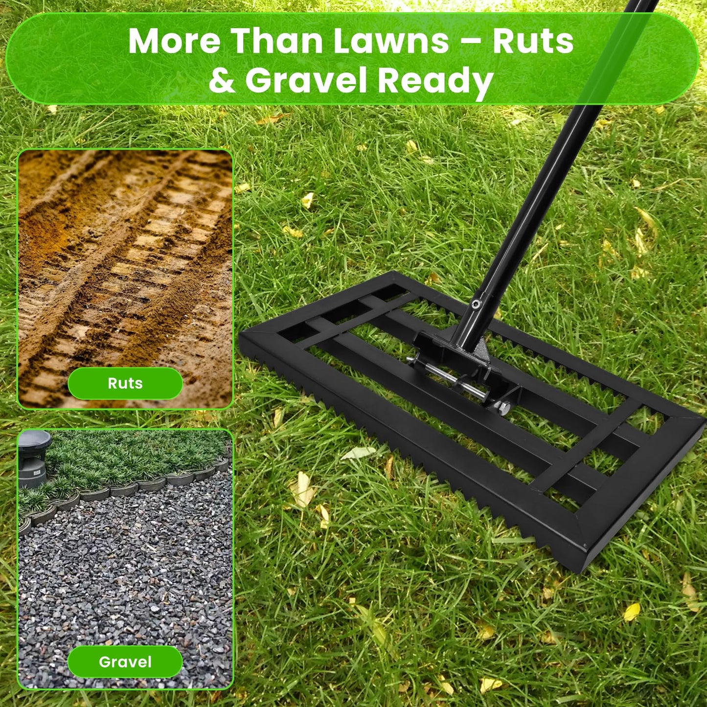 17"x 10" Lawn Leveling Rake for Soil, Sectional Adjustable Handle Yard Rakes for Lawns Heavy Duty, Landscape Rake Suitable for Landscaping Golf Course, Sand, Gardens, Farm and Ranch