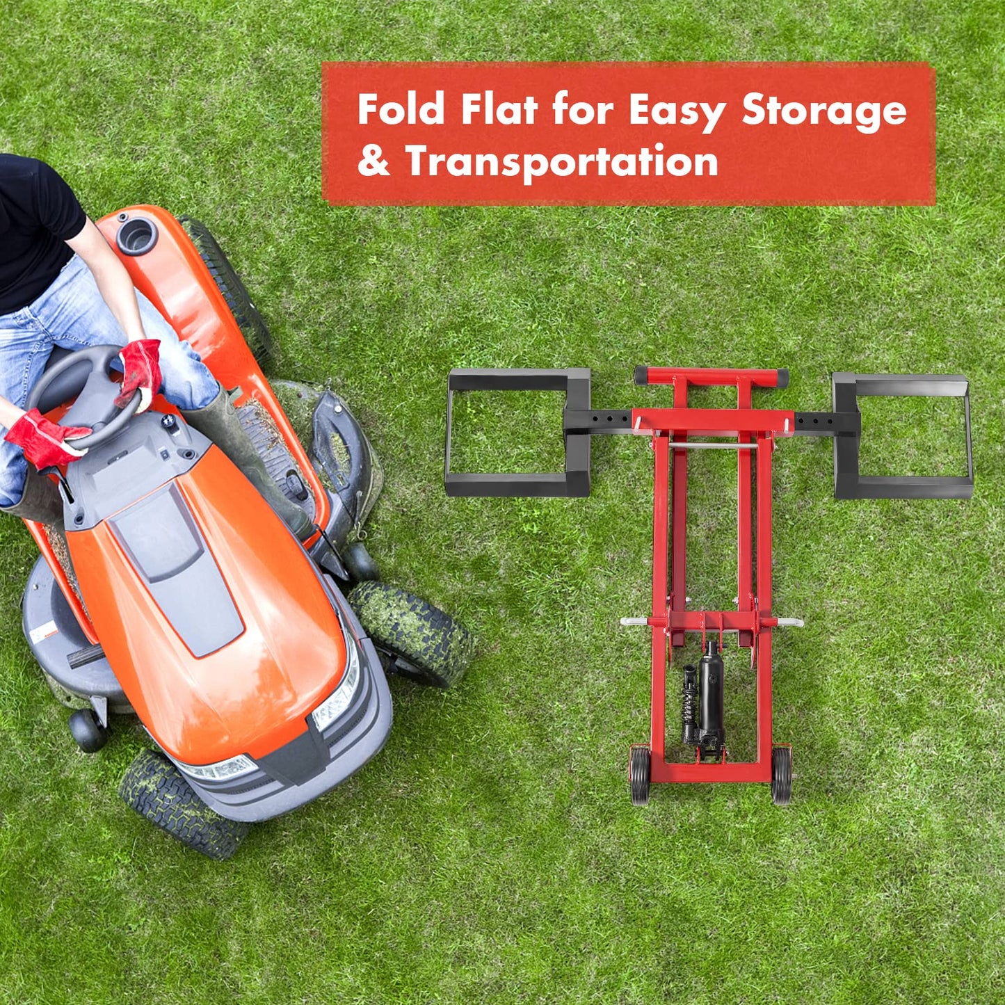 IRONMAX Lawn Mower Lift, 500 LBS Weight Capacity, Zero Turn Mower Hydraulic Jack with Non-Slip Wheels, Adjustable Riding Lawn Tractor Lift for Maintenance and Repair