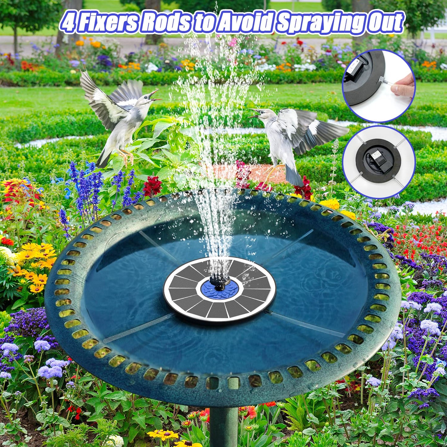 SZMP Solar Fountain Upgrade, 3.5W Solar Powered Bird Bath Fountains with Flower, Outdoor Water Feature Solar Pump with 7-in-1 Nozzles, 4 Fixed Pipes for Humingbirds, Garden, Pool, Pond, and Fish Tank