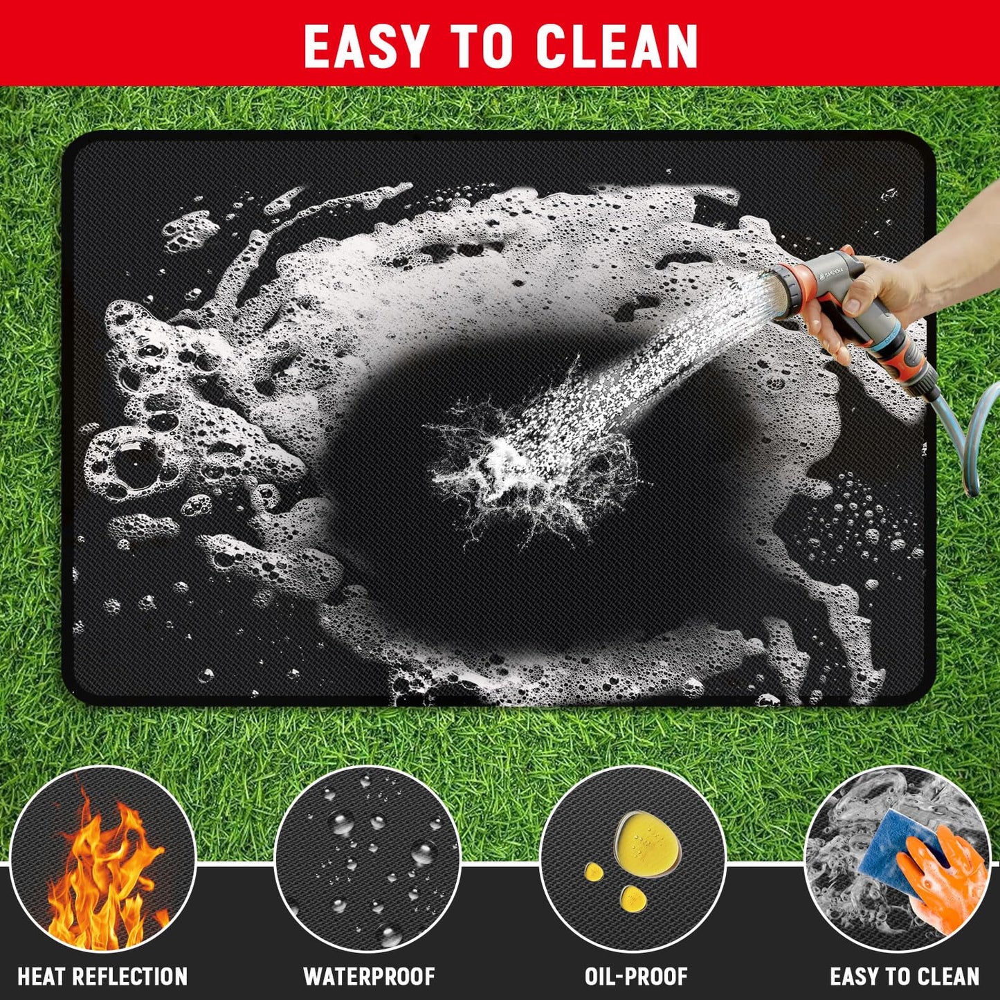 rumlick 48 x 30 inch Under Grill Mats for Outdoor Grill, Double-Sided Fireproof, Oil and Waterproof Protective Mat for Grass and Deck, Outerdoor BBQ Fire Pit Fireplace Mat