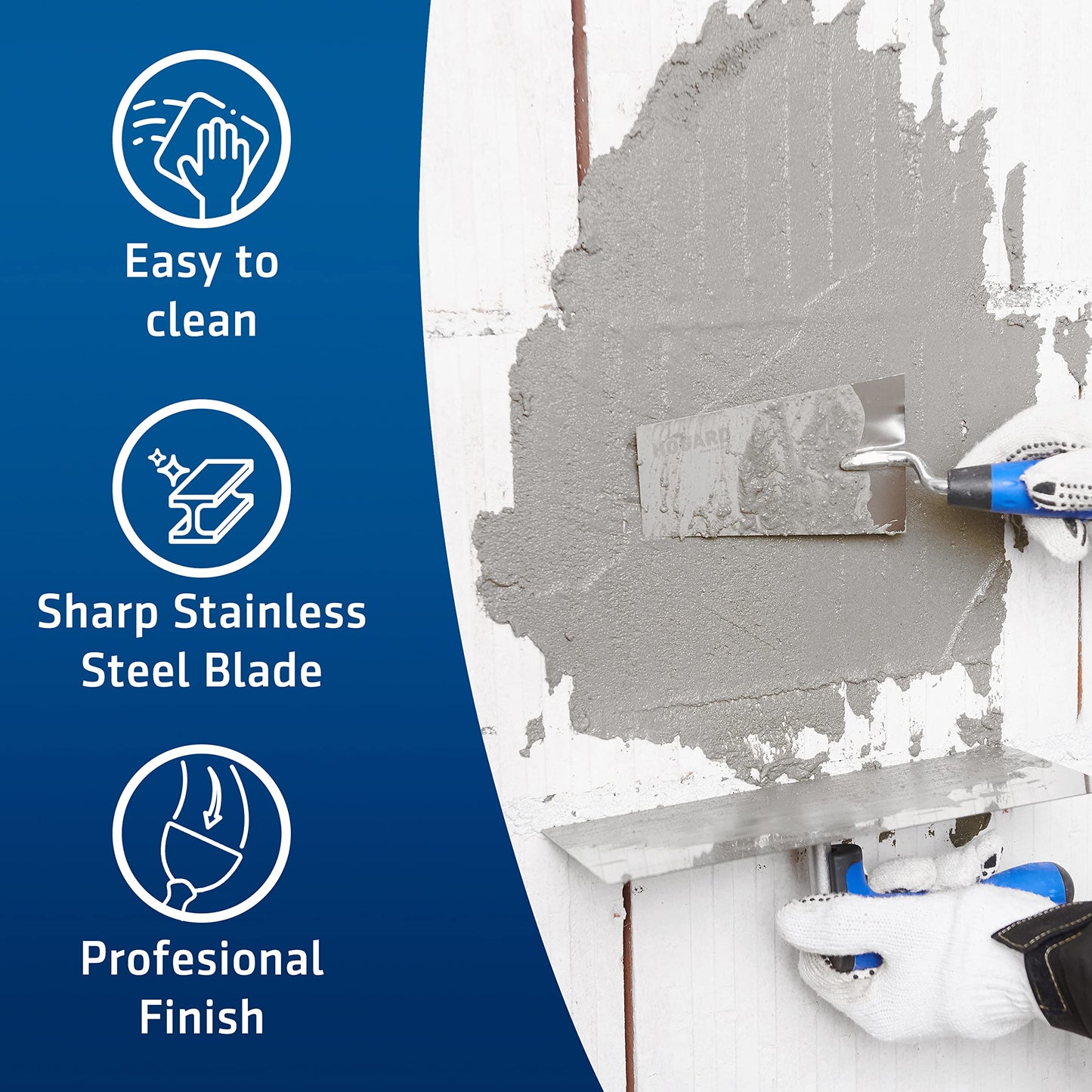 HOGARD 7" Margin Trowel Premium | Made of Stainless Steel | Flat Masonry Hand Trowel Tool with Soft Grip Handle | The Best Bucket Trowel Concrete Tool.