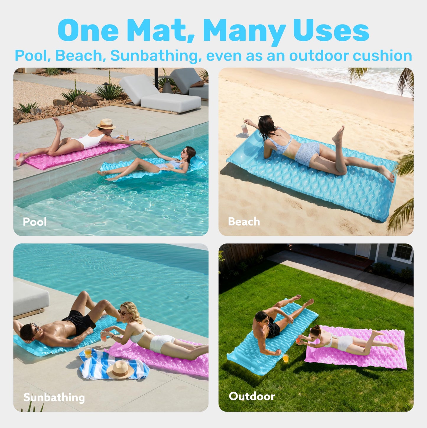 SLOOSH Inflatable Pool Floats Raft,Floating Lounge for Adults,64x32 inch Swimming Mat Pool Mattress with Headrest,2 Pieces Float Air Mat for Summer Water Beach Fun,Blue,Purple