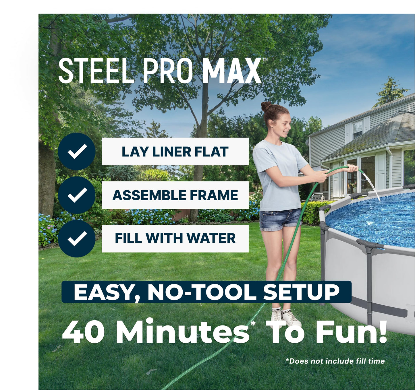 Bestway Steel Pro MAX 14' x 33" Round Above Ground Swimming Pool Set, 530 GPH Filter Pump, Tritech Puncture Resistant Liner, ClickConnect Steel Frame, Gray