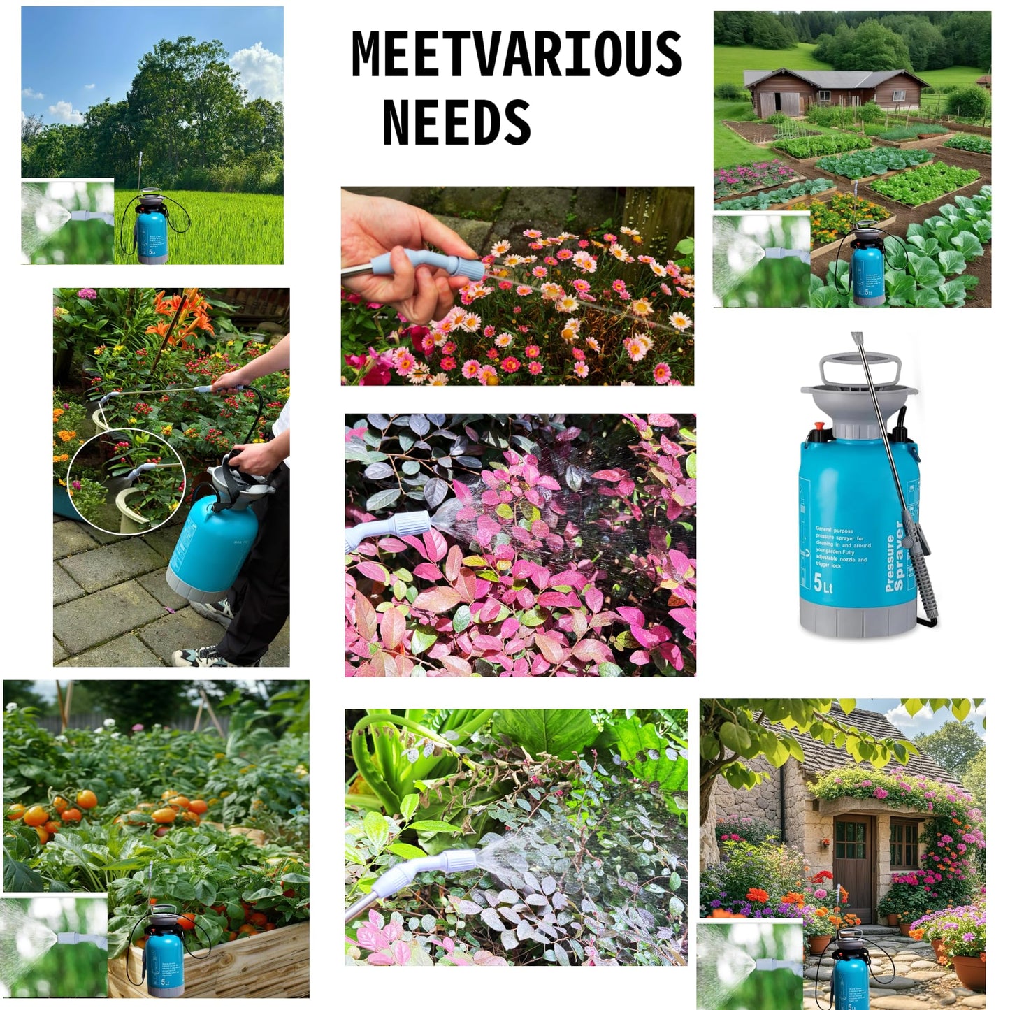 JMFANGLIU Upgraded Reinforced 1.3 Gallon Pump Pressure Sprayer-Watering for Plants, Weeds Control, Lawn Care with Adjustable Nozzles &Comfort Strap