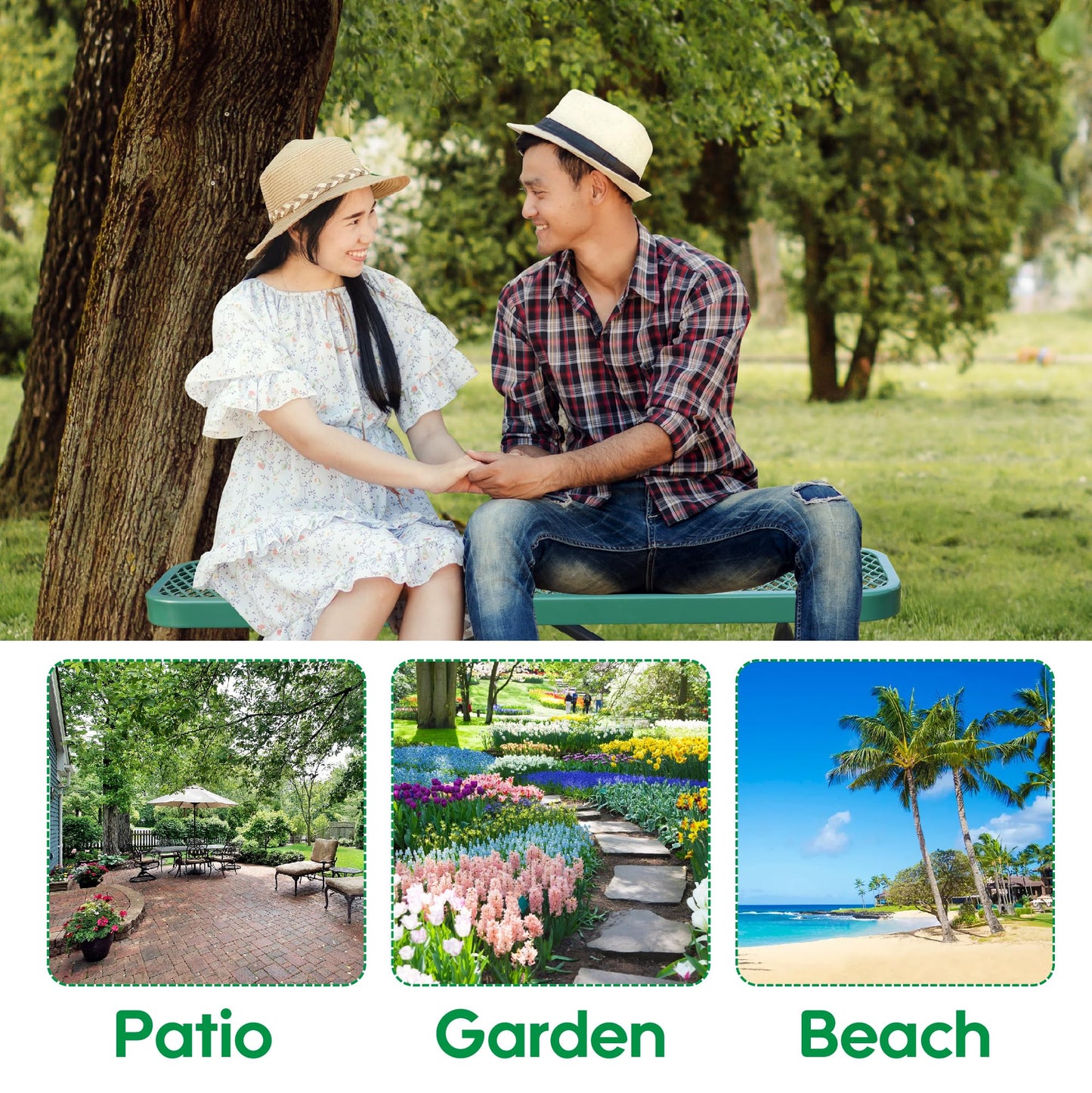 Sunnibety 4 Feet Heavy Duty Metal Park Bench for Outside, Outdoor Bench with Portable Frame, Commercial Benches for Shopping Mall, Store, Park, Patio, Deck, Green