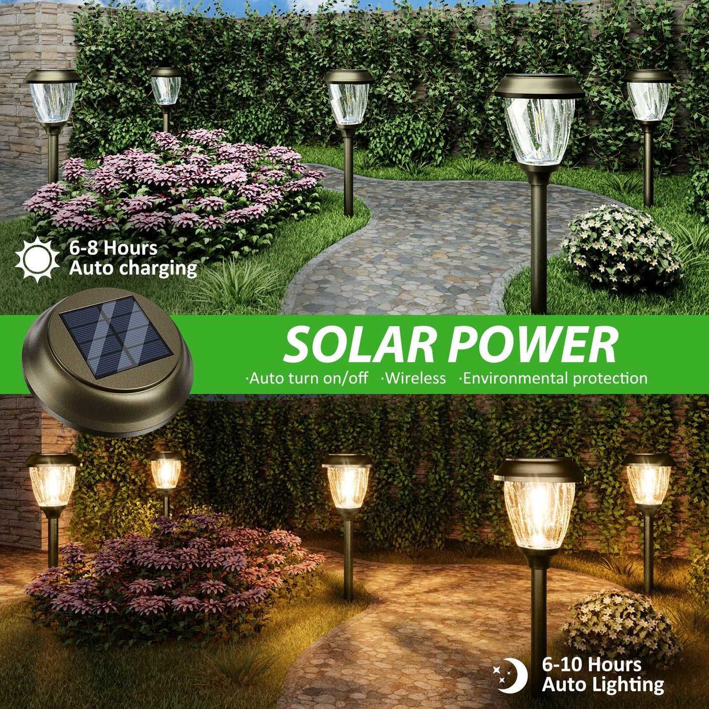 XMCOSY+ Solar Pathway Lights - Durable Glass & Stainless Steel, 10/25 LM Brightness, 2 Adjustable Modes, Waterproof LED Garden Lights for Yard, Lawn, Driveway, Walkway & Landscape Decor (Warm White)
