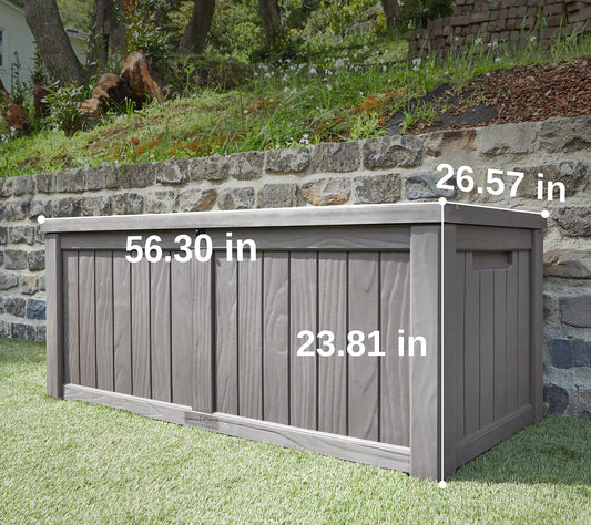 EAST OAK Outdoor Storage Box, 120 Gallon Deck Box with Stainless Steel Rods Large Resin Storage Bin for Patio Cushions, Garden Tools, Waterproof and UV Resistant, Lockable, Grey