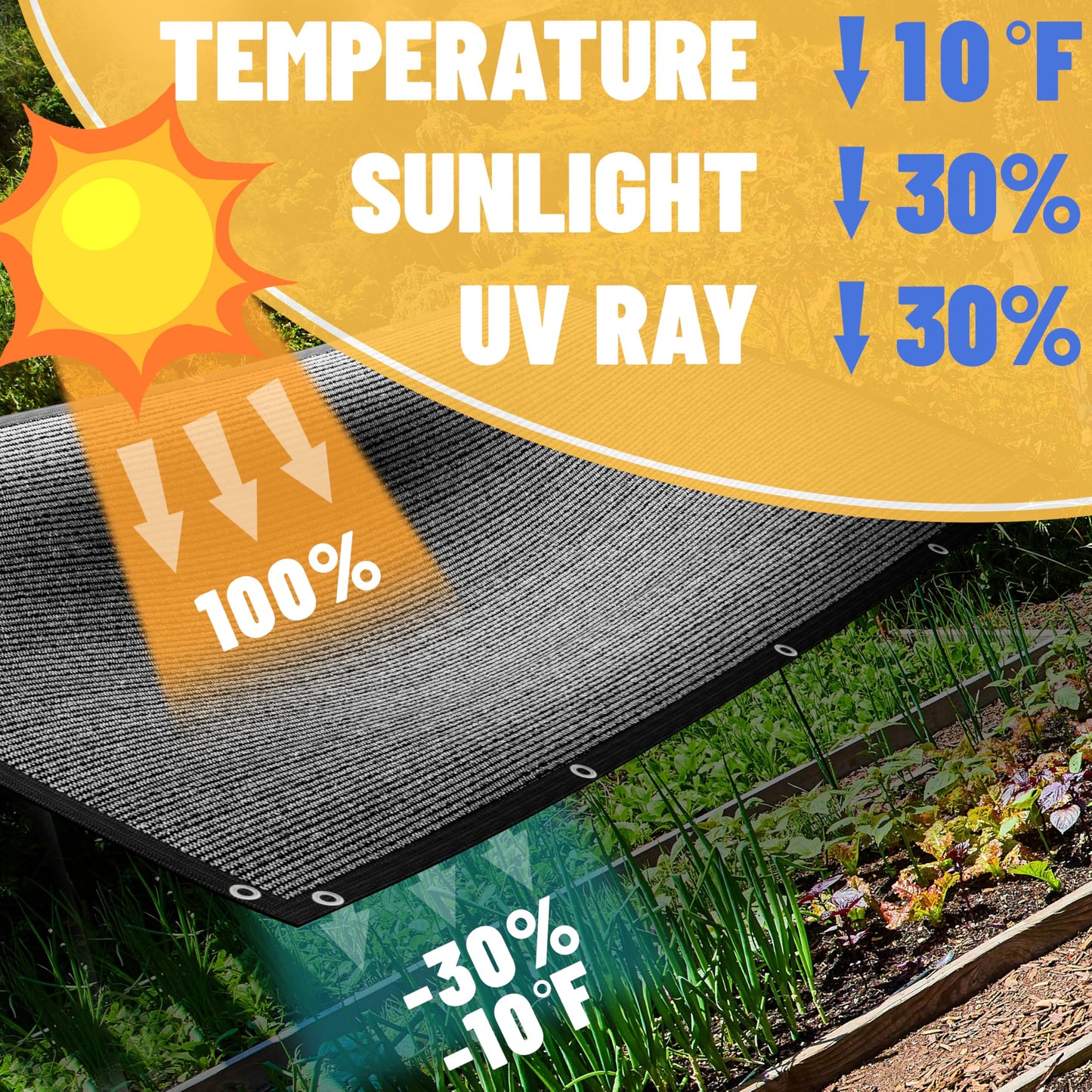 ShadeMart 30% Shade Cloth for Plant, Black 8FT x 16FT Outdoor Shade Tarp, Shade Cover with Upgrade Grommets and Zip Ties, Netting Sunblock Net for Vegetables Flower Garden Greenhouse, We Custom Size