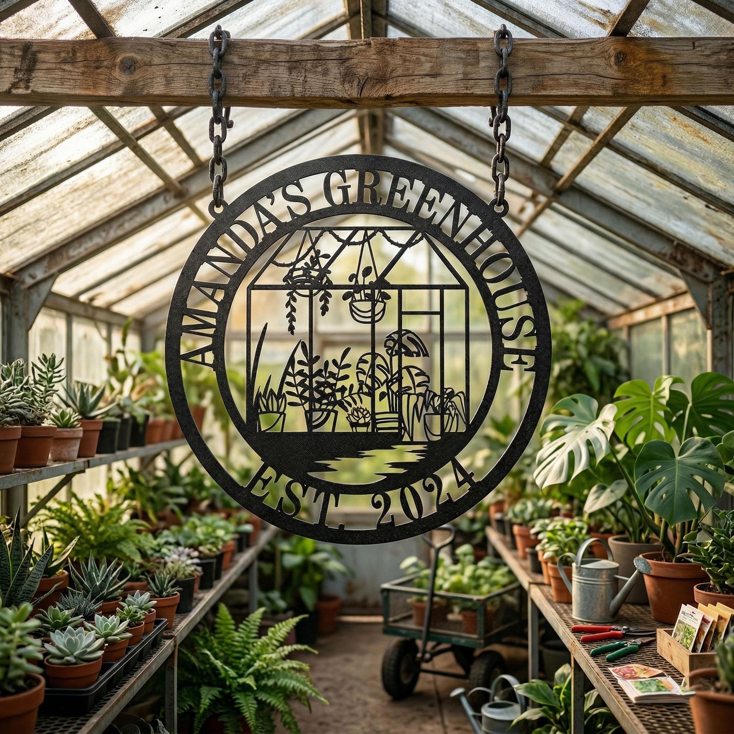 Personalized Garden Greenhouse Metal Name Sign,Customized Metal Sign,Custom Family Name Sign,Gift For Gardener,Gardenhouse gifts，Garden Decor Signs