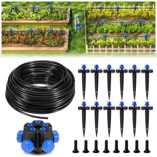HIRALIY 50FT Garden Drip Irrigation Kit, Automatic Watering System with 5-Way Connector, Quick Connectors, Adjustable Drippers, Raised Bed, Patio