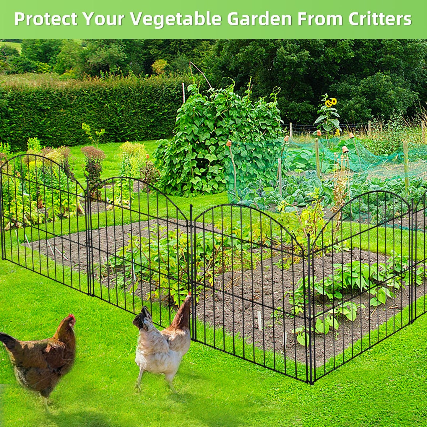 Decorative Garden Fence 24in (H) x20ft (L), 10 Pack No Dig Fence Animal Barrier for Dog, Arched Flower Bed Edging, Wire Border Panel Fencing for Yard Patio Outdoor Decor