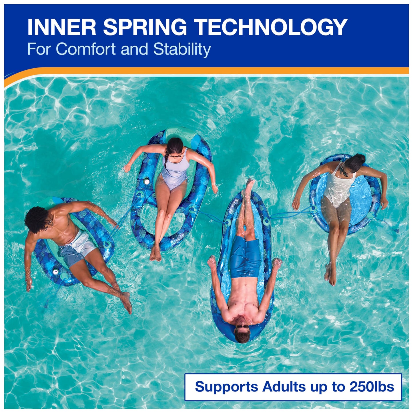 Swimways Elite Spring Float Recliner Pool Lounge Chair, Inflatable Pool Floats with Fast Inflation, Pool Recliner for Adults up to 250 lbs