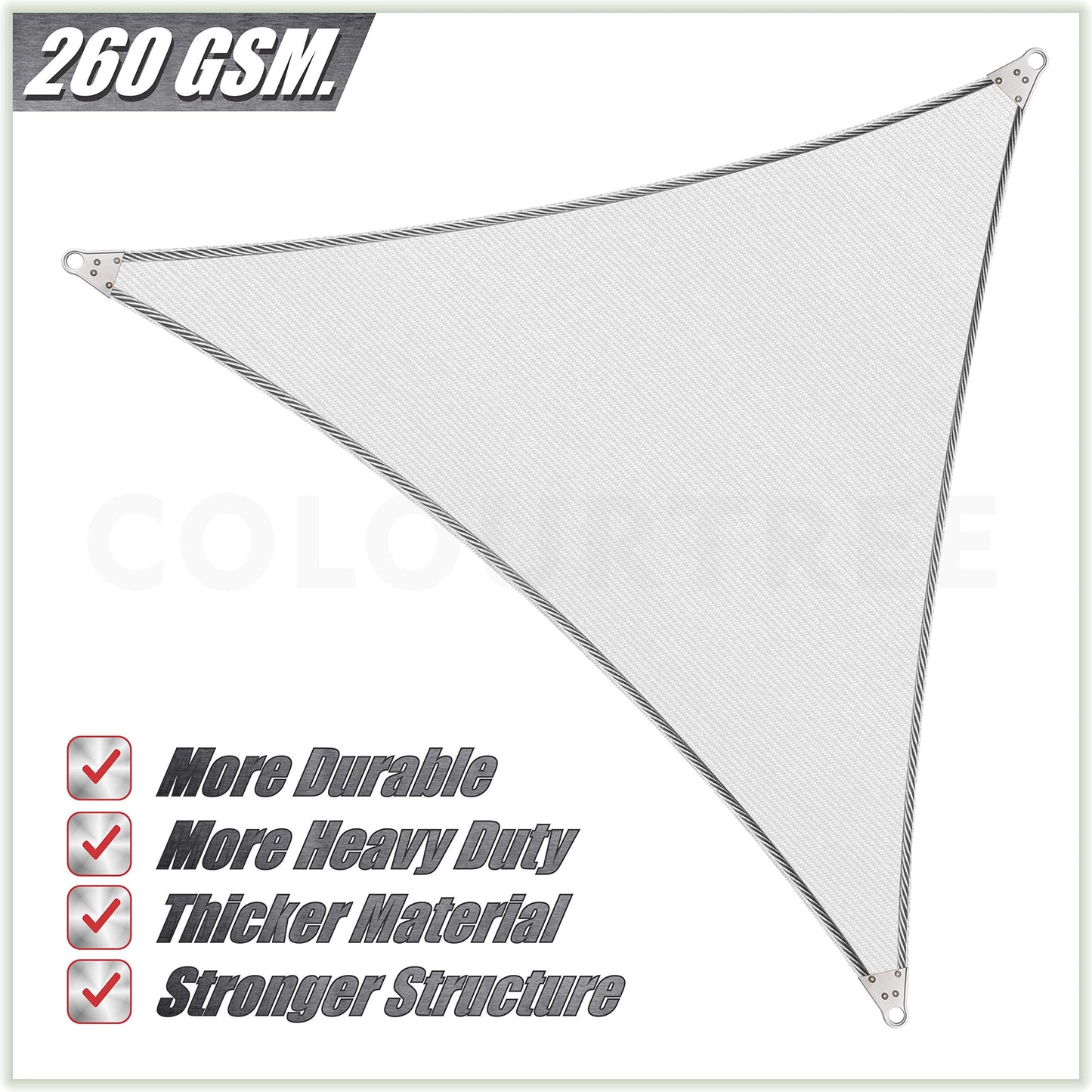 ColourTree Super Ring 16' x 16' x 16' Beige Triangle Sun Shade Sail, Commercial Grade UPF50 Canopy, Reinforced Corners & Edges, 260 GSM Fabric Heavy Duty -5 Years Warranty (We Make Custom Size)