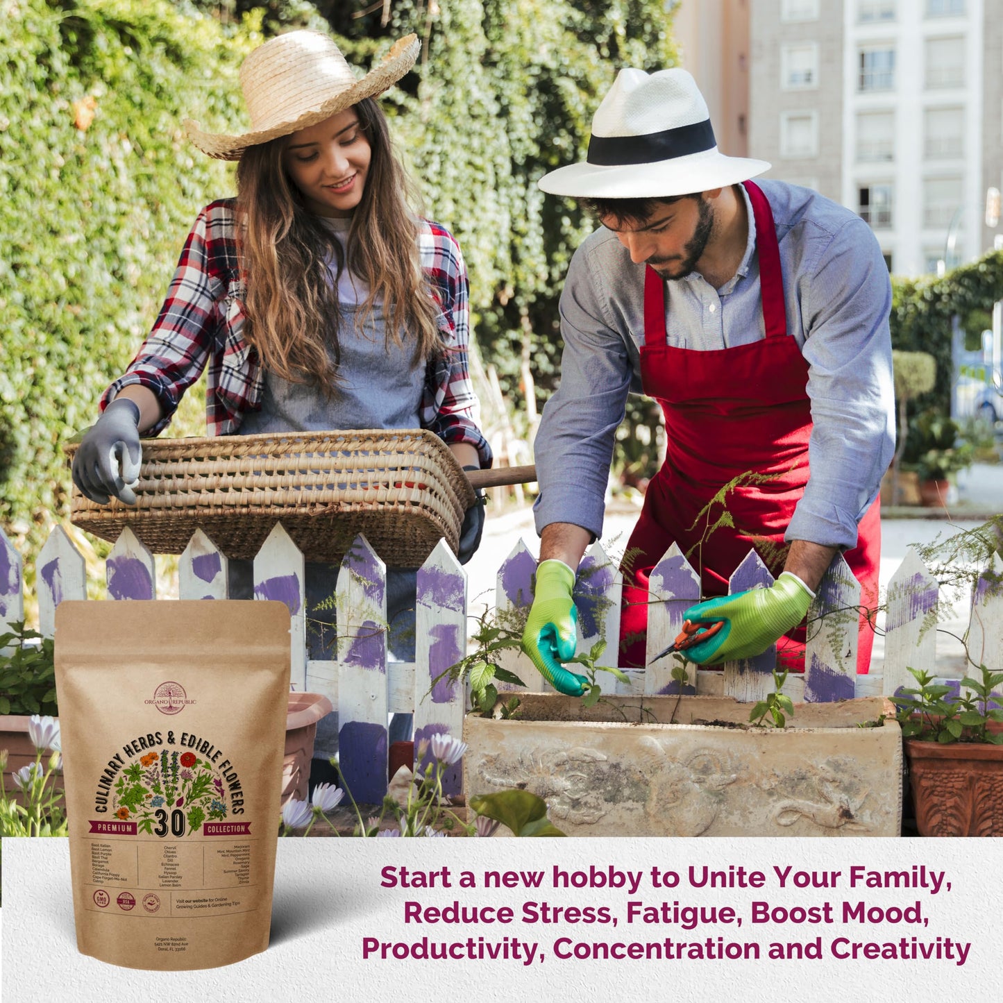 Organo Republic 30 Culinary Herbs & Edible Flower Seeds Variety Pack- Indoor/Outdoor. 7400+ Non-GMO Heirloom Flower Seeds: Basil, Borage, Echinacea, Lavender, Oregano, Rosemary Seeds & More