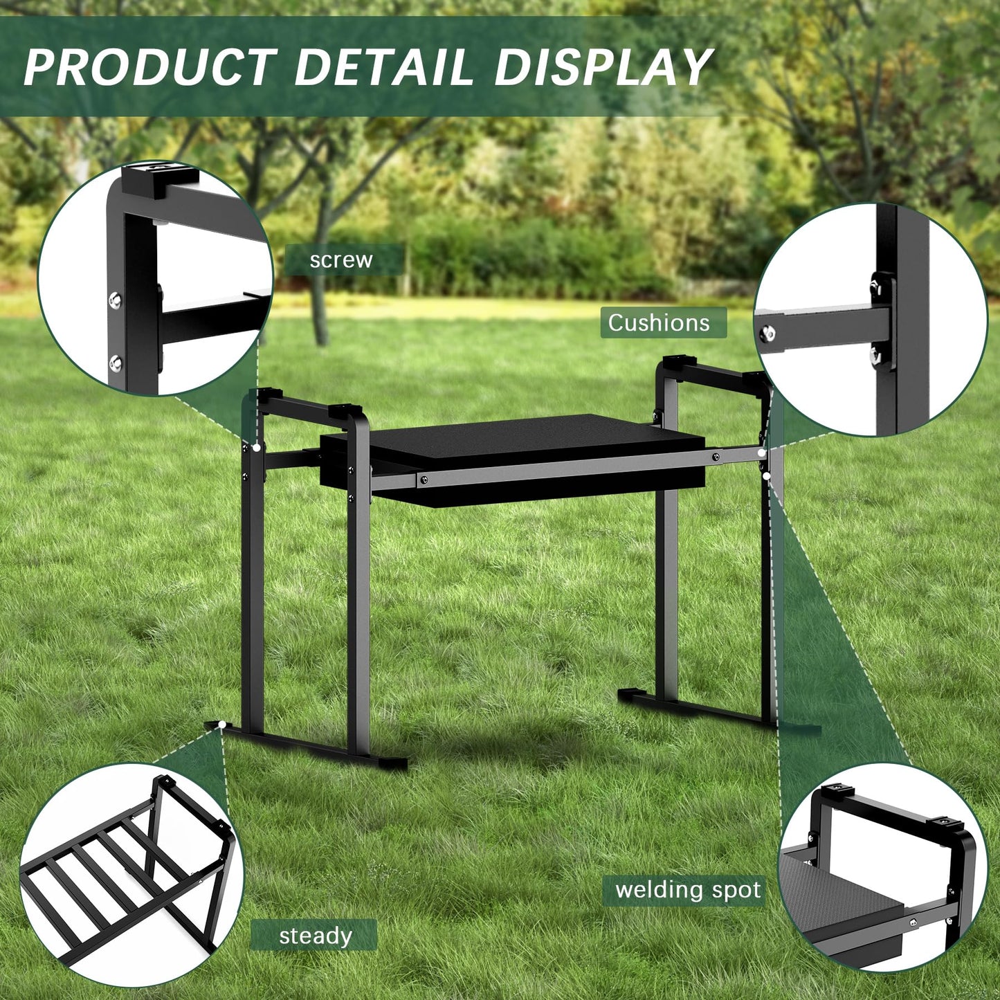 Garden Kneelers Seat, Stable and Save Anti-Tipping Design 10.2" Wider Garden Kneeler and Seat with Handle, Heavy Duty Gardening Stool for Seniors, Gardening Weeding Bench for Gardeners Parents - Black
