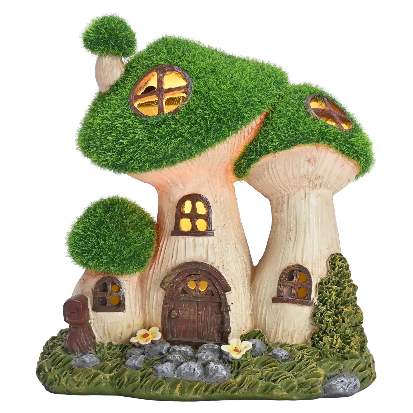 TERESA'S COLLECTIONS Garden Decor, Mushroom Fairy Garden House,Fairy House Decor, Waterproof Resin with Solar Lights, Garden Decor, Garden Gifts for Mom,Indoor/Outdoor, 7"