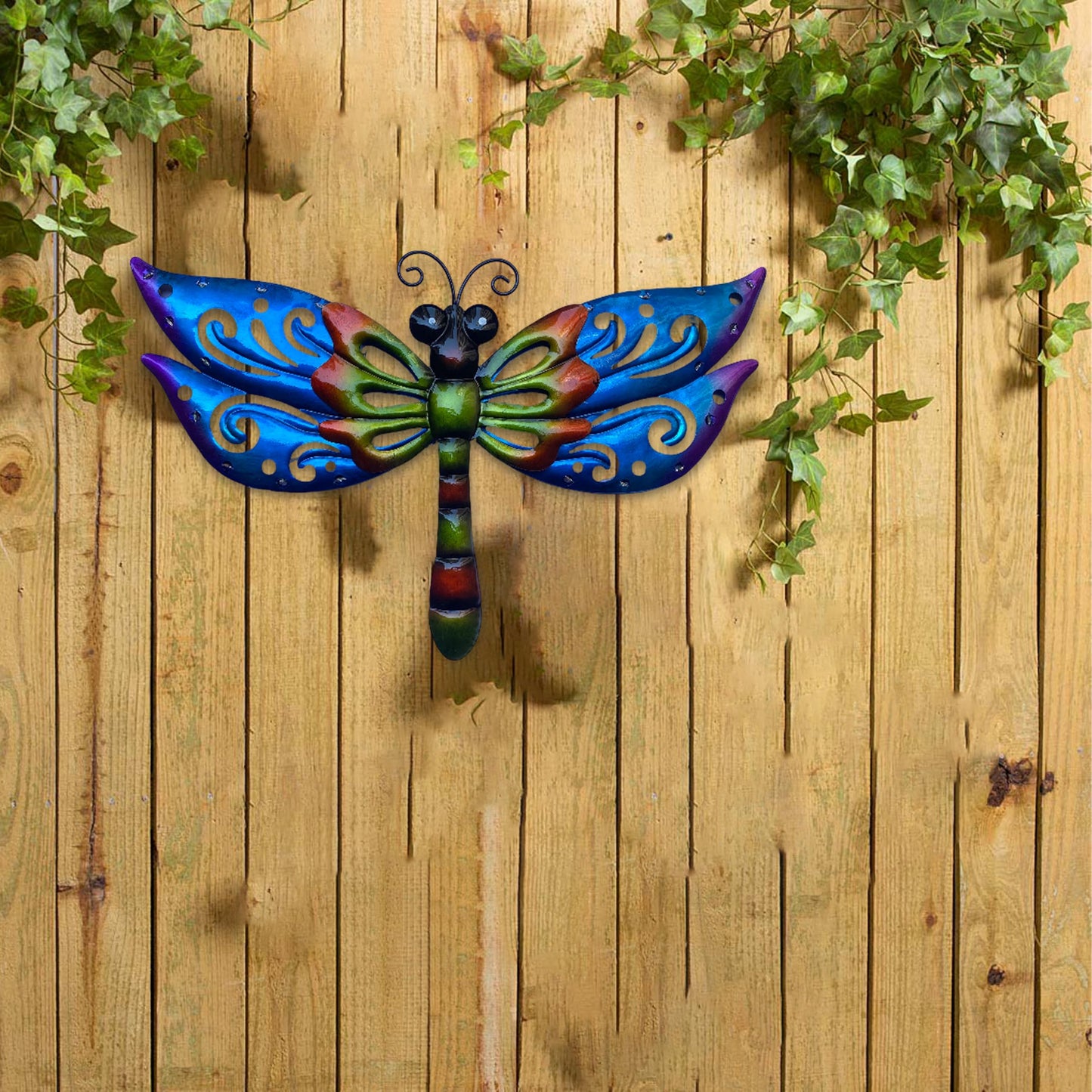 WAIU Solar LED Dragonfly Metal Wall Art, Outdoor Waterproof Garden Lights for Yard Fence Patio Outside Decor
