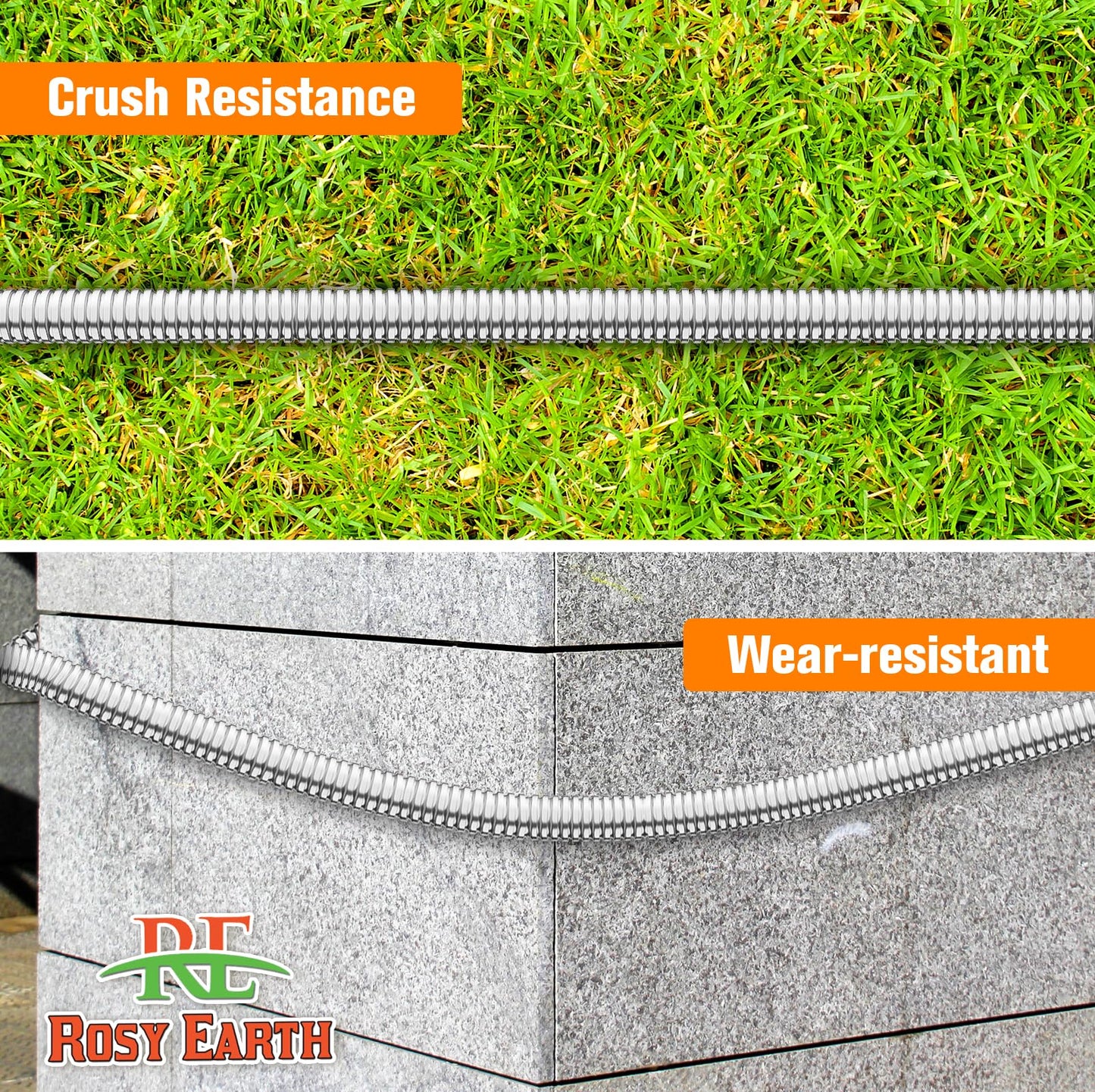 Rosy Earth Garden Hose 100 FT, Heavy Duty 304 Stainless Steel Flexible Water Hose, No-Kink, No Bite, Expandable Water Hose for Yard, RV, Car