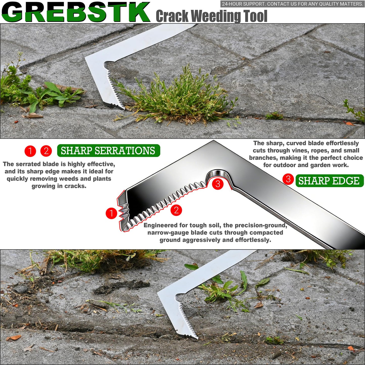 GREBSTK Crack Weeder Crevice Weeding Tool Stainless Steel Manual Weeder Gardening Tool