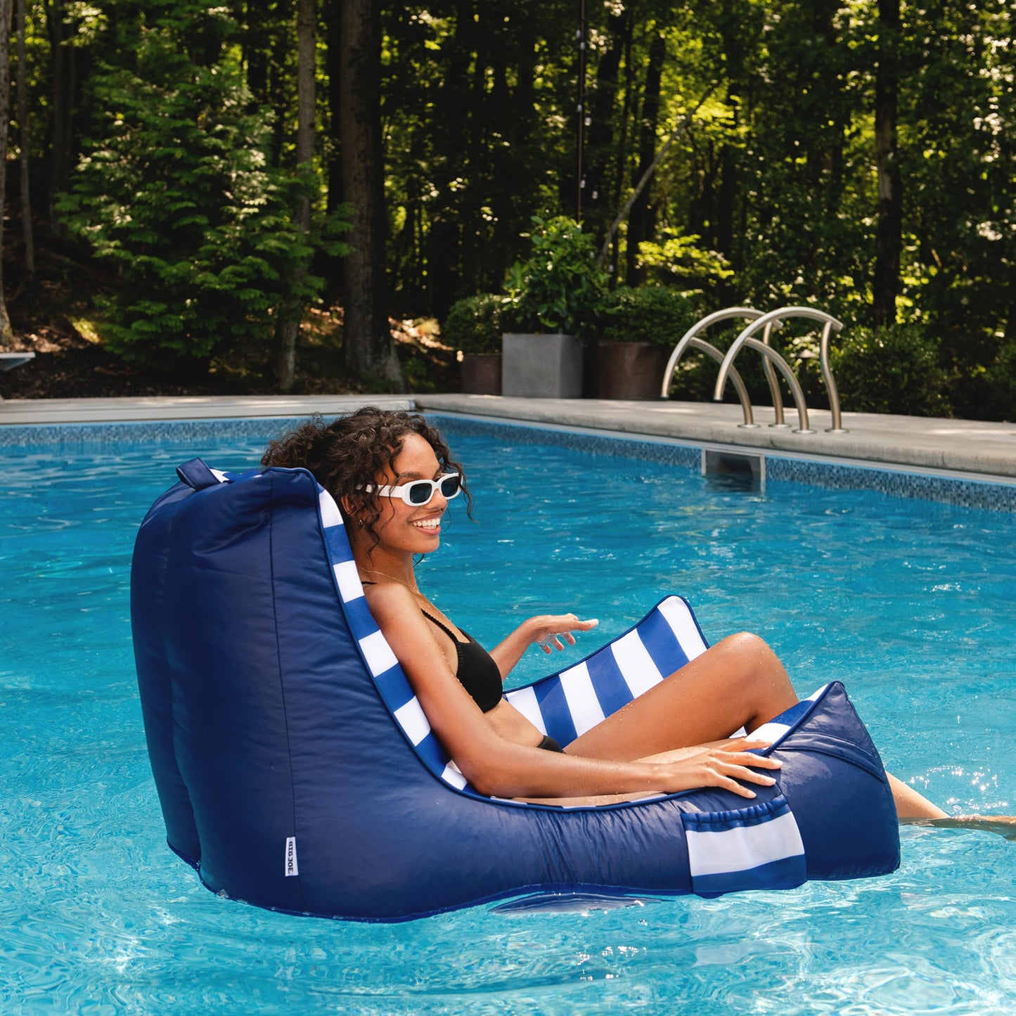 Big Joe Captain's Float No Inflation Needed Pool Lounger, American Nautical Stripe Double Sided Mesh, Quick Draining Fabric, 3 feet