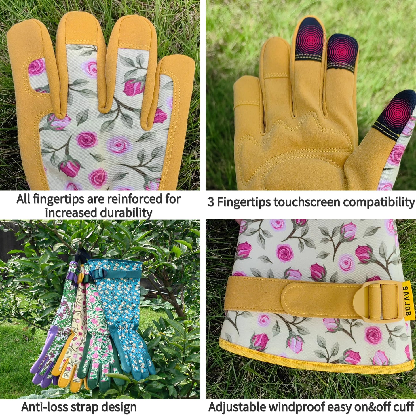 SAVJOB Gardening Garden Gloves,Synthetic Leather Thorn Proof Yard Work Gloves with Touchscreen,Gifts for Women,Yellow,Medium