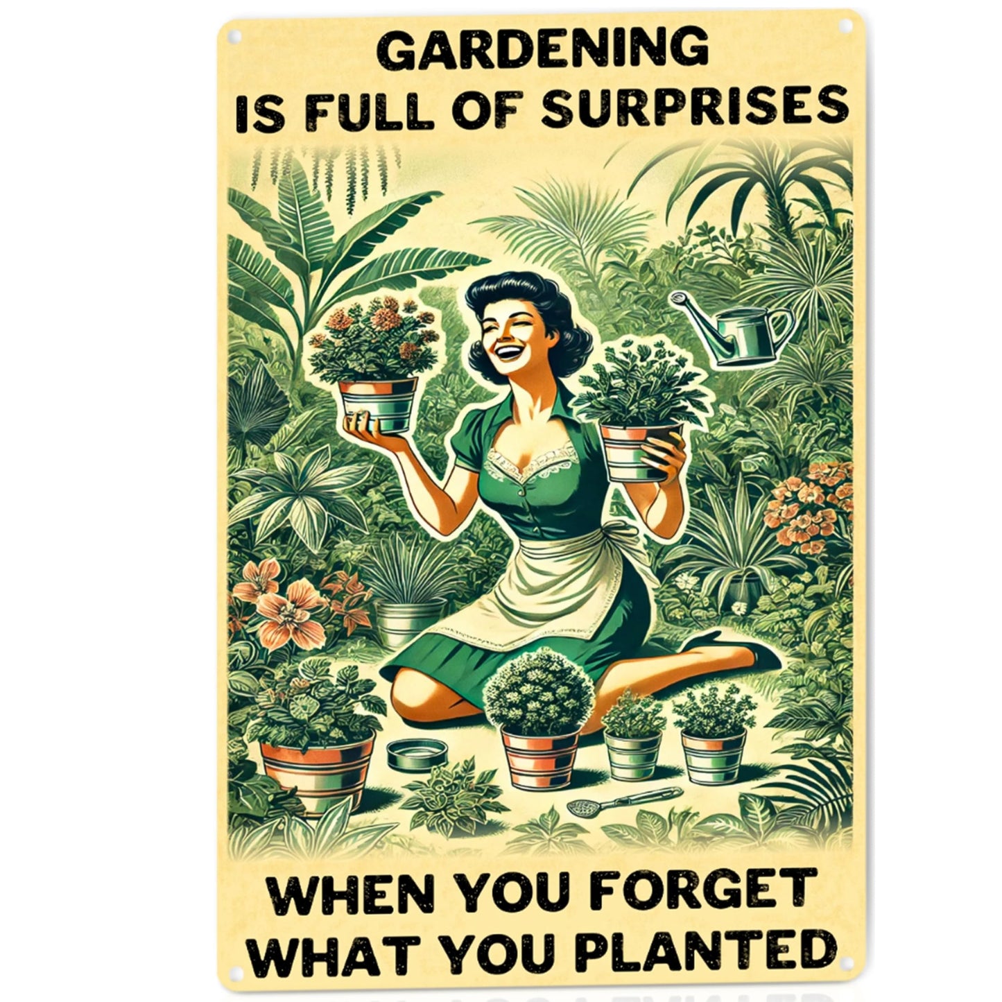 Funny Garden Decor Sign – Gardening Gifts for Women, Garden Decor Aluminum Outdoor Sign, Gardening Is Full of Surprises, Yard & Patio Gifts for Plant Lovers & Gardeners 12" x 8"