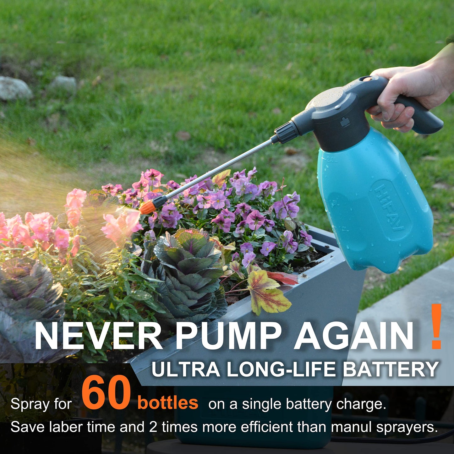 HIFAY ES2-PRO Electric Spray Bottle 2L/0.5Gallon, Rechargeable Battery Powered Sprayer Spray 60 Bottles On a Single Charge, Automatic Plant Mister，Pump Sprayer,Indoor Watering Can for Plants