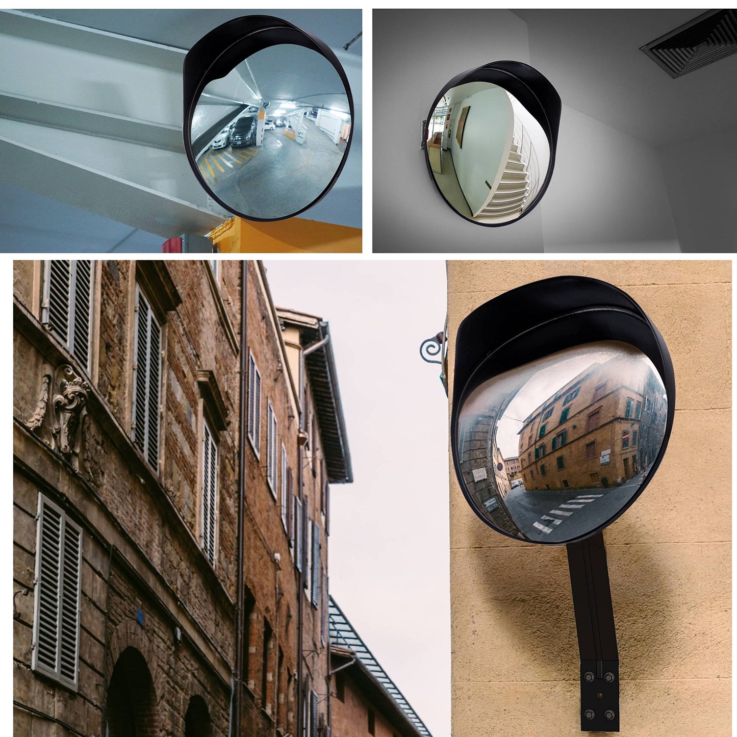 WatchYrBack BLACK 12 inch Convex Mirror, Outdoor or Indoor, Wide Angle View, Curved Traffic Safety and Security Mirror 310 mm