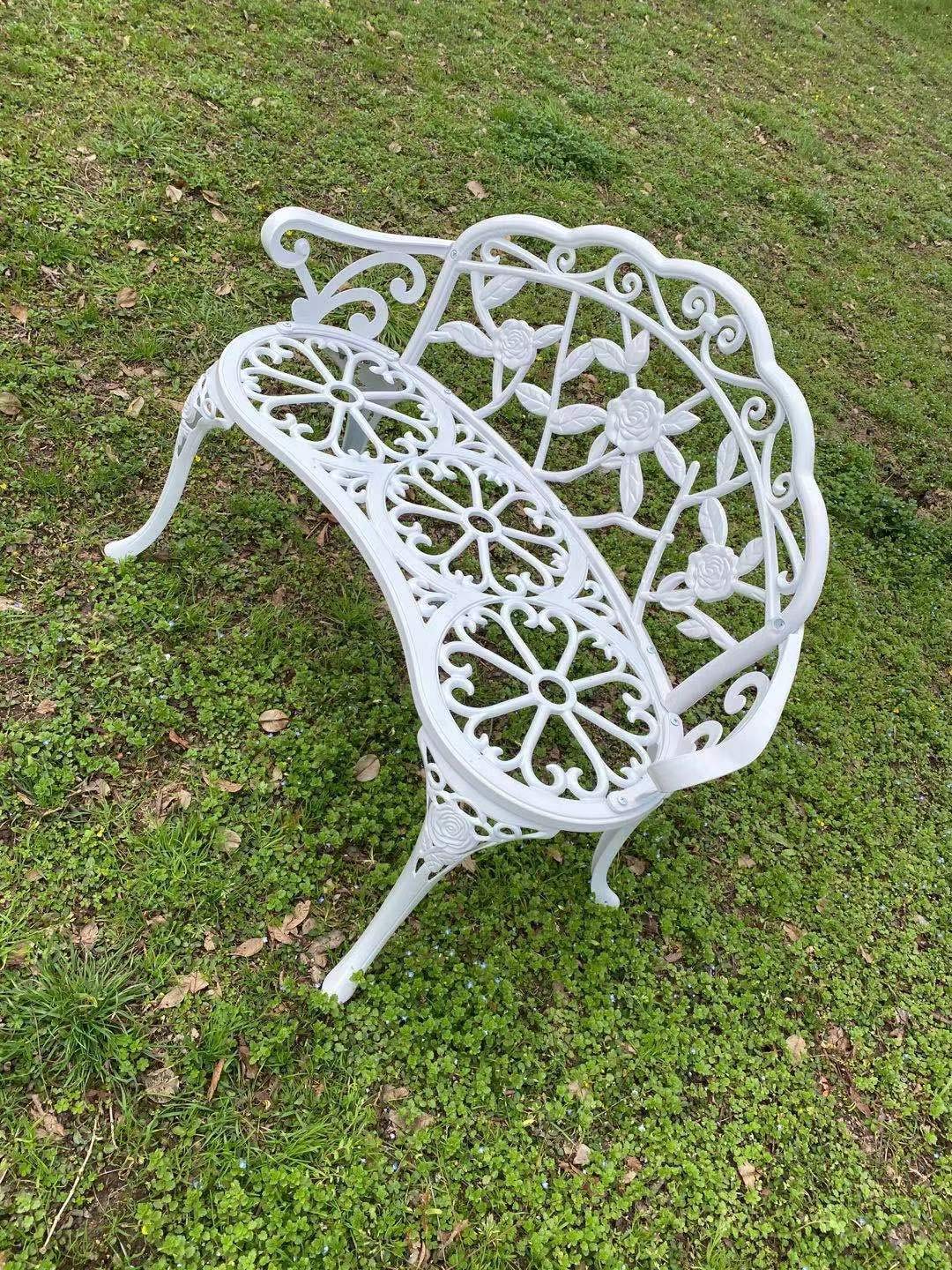 Patio Balcony Bench Double Seat, Anti-Rust Cast Aluminum Patio Garden Bench for Park Yard Outdoor Furniture White.1
