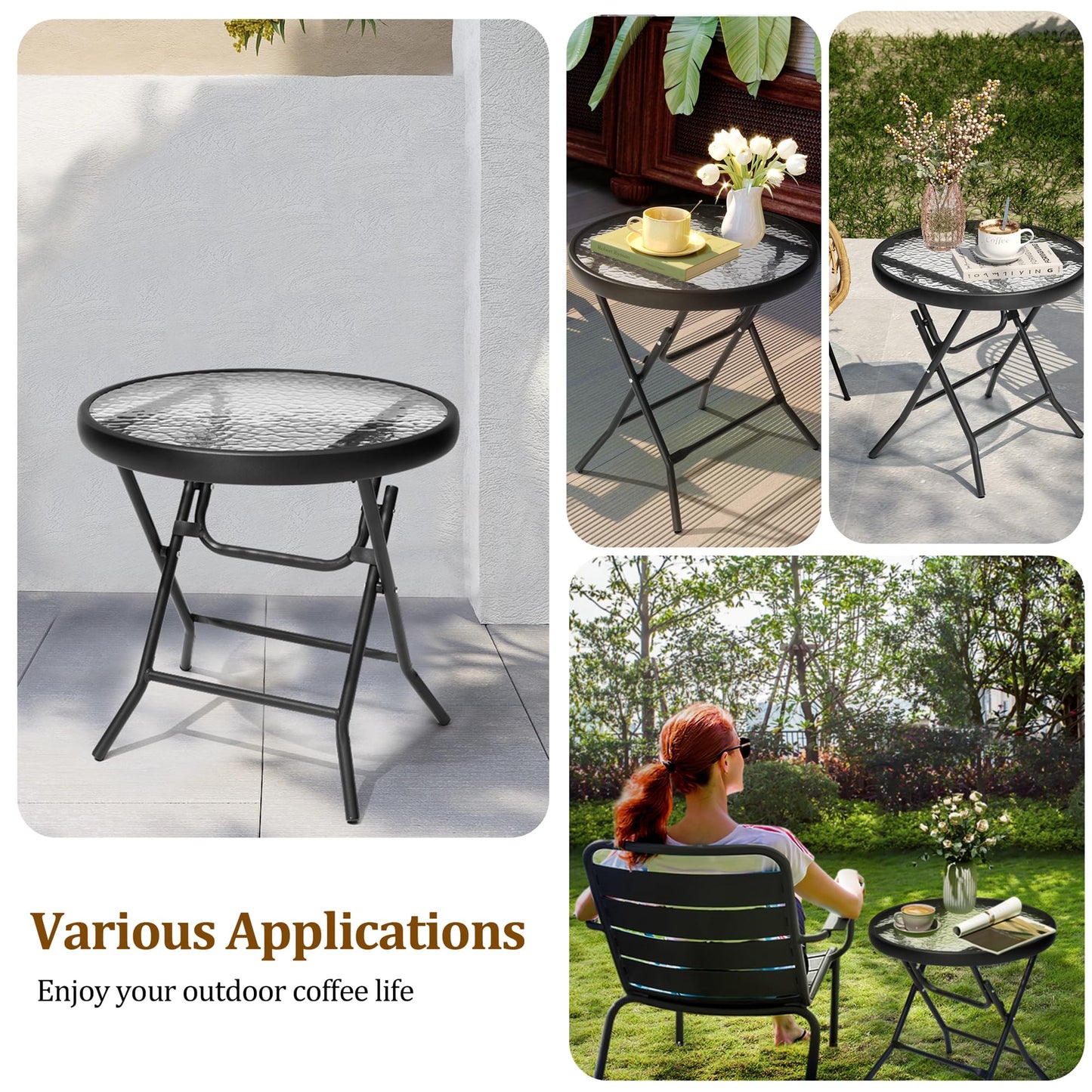 JOINHOM Outdoor Side Table - Small Patio End Table All Weather, Patio Furniture Sets and Outside Furniture for Pool, Balcony, Deck, Porch, Black