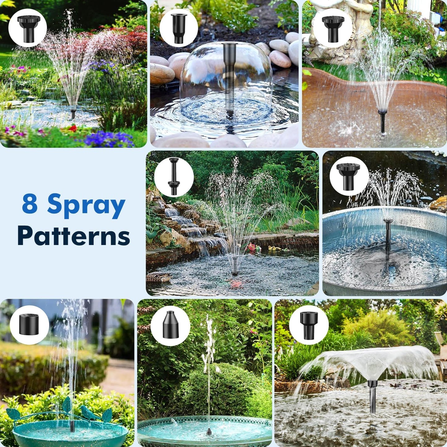 POPOSOAP Solar Pond Filter with Fountain Pump Kit, 8W Solar Water Fountain Pump, Solar Pond Pump for Outdoor Pond BirdBath Fountain Waterfall DIY Water Feature-P3081