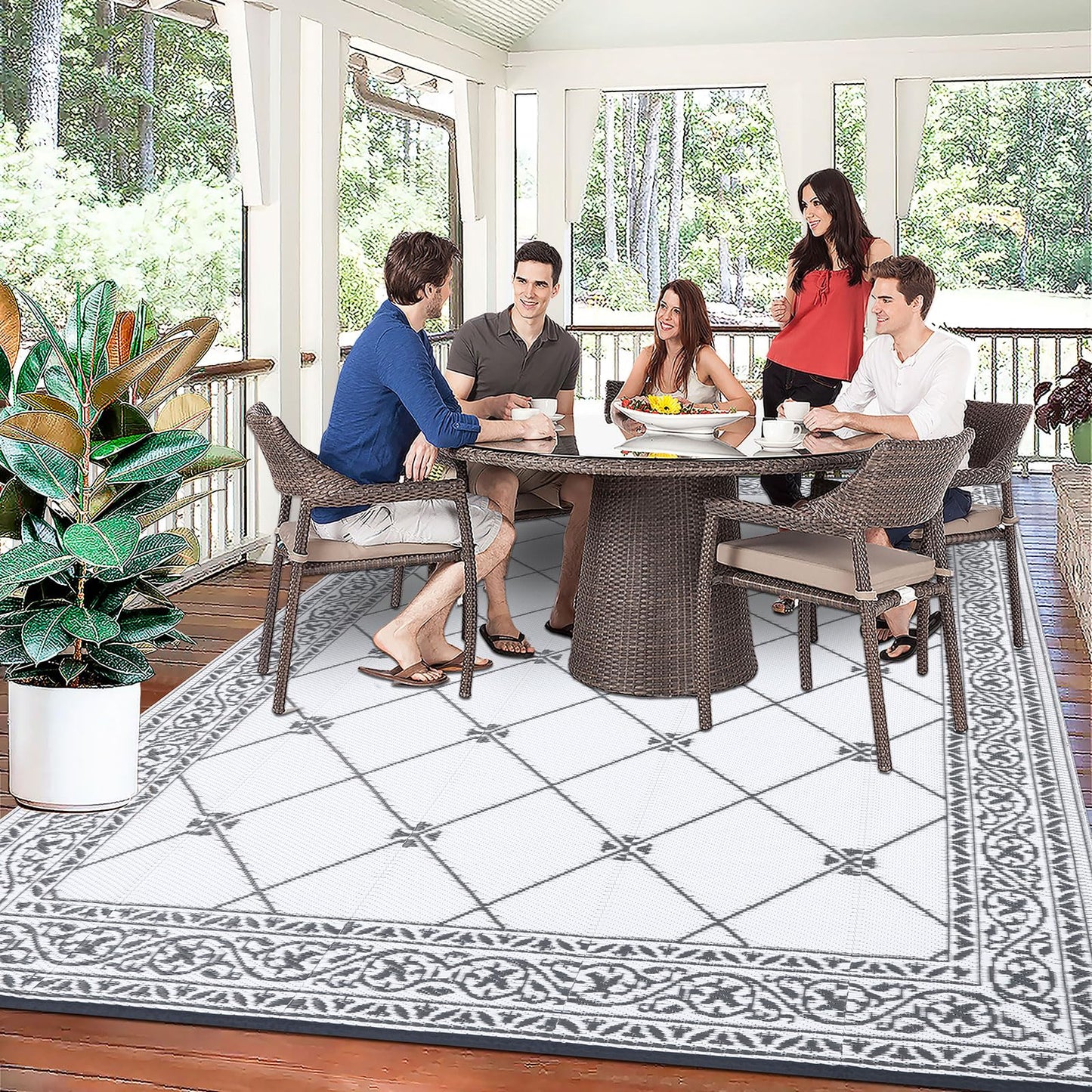 HiiARug Outdoor Rugs 8'x10' for Patios Waterproof RV Mats Camping Rug Outdoor Area Rug Lightweight Portable Outdoor Plastic Straw Rug for Patio, RV, Camping, Balcony, Beach