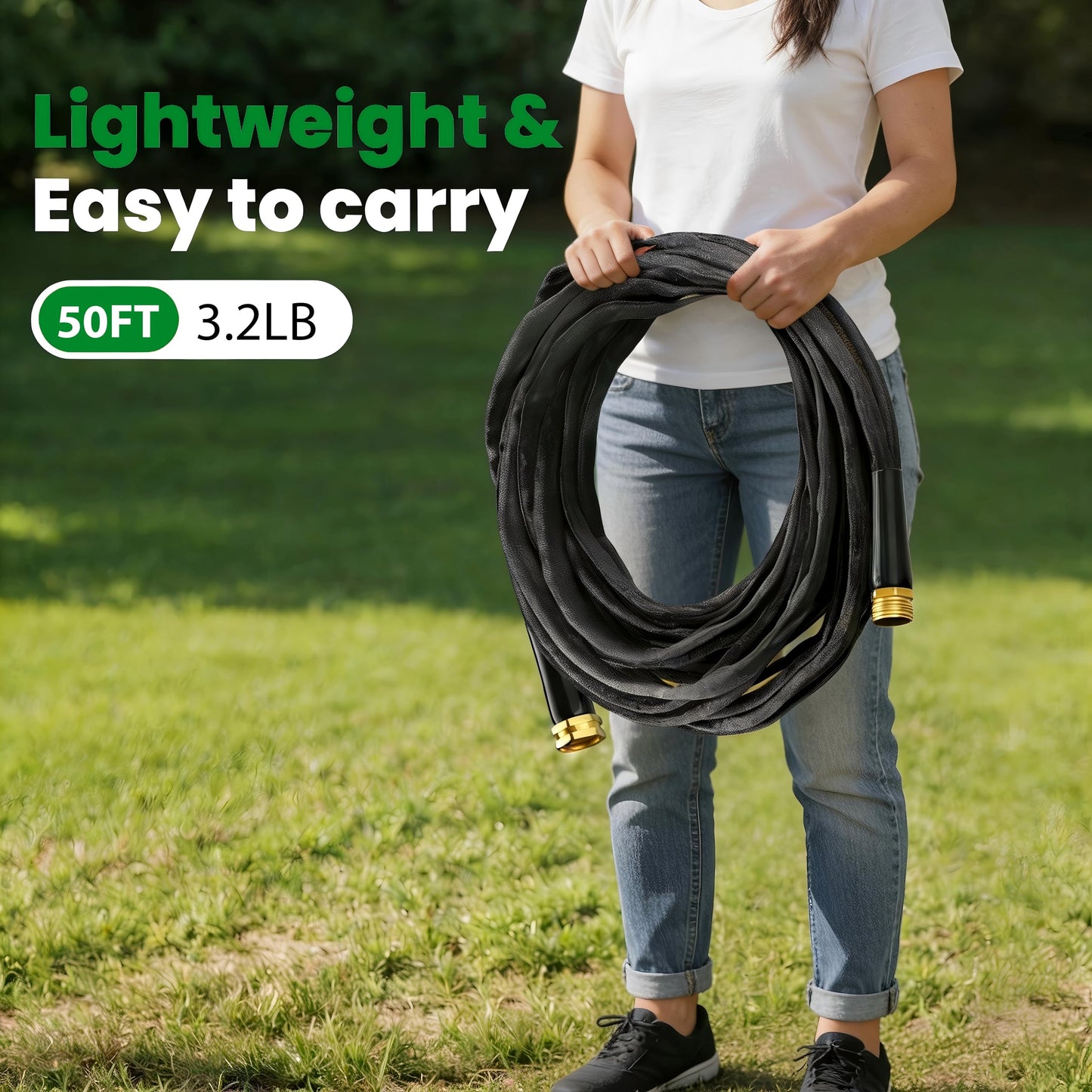 Garden Hose 50FT, Non-Expanding Water Hose Ultra Lightweight, Kink-Free, Burst-Resistant, Lead-Free, Flexible & Durable High-Pressure Hose for Yard, Lawn, Outdoor, Car Washing