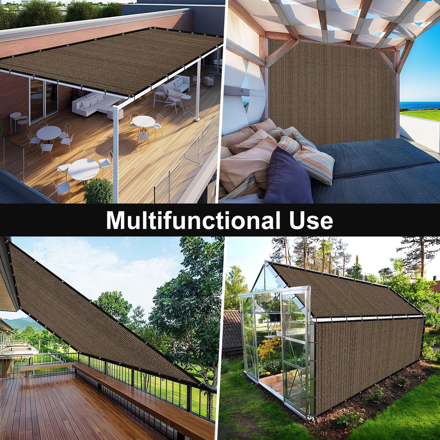 Artpuch 90% Sun Shade Cloth, 10 x 10 FT Pergola Shade Cover Canopy with Grommets, Sun Screen Fabric Tarp for Patio, Outdoor, Garden, Backyard, Mocha