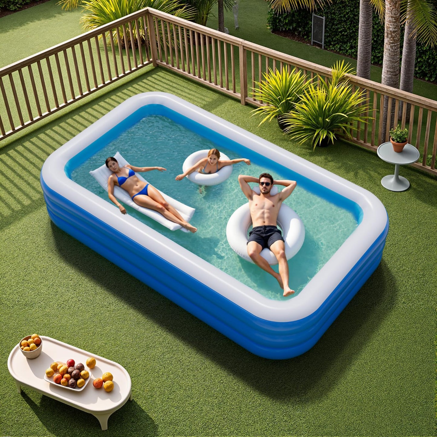 Inflatable Pool for Adults, 115'' x 68'' x 22'' Large Inflatable Pool for Adults, Blow up Pools, Rectangular Family Swimming Poo l, Oversized Thickened Family Inflatable Pools for Outdoor