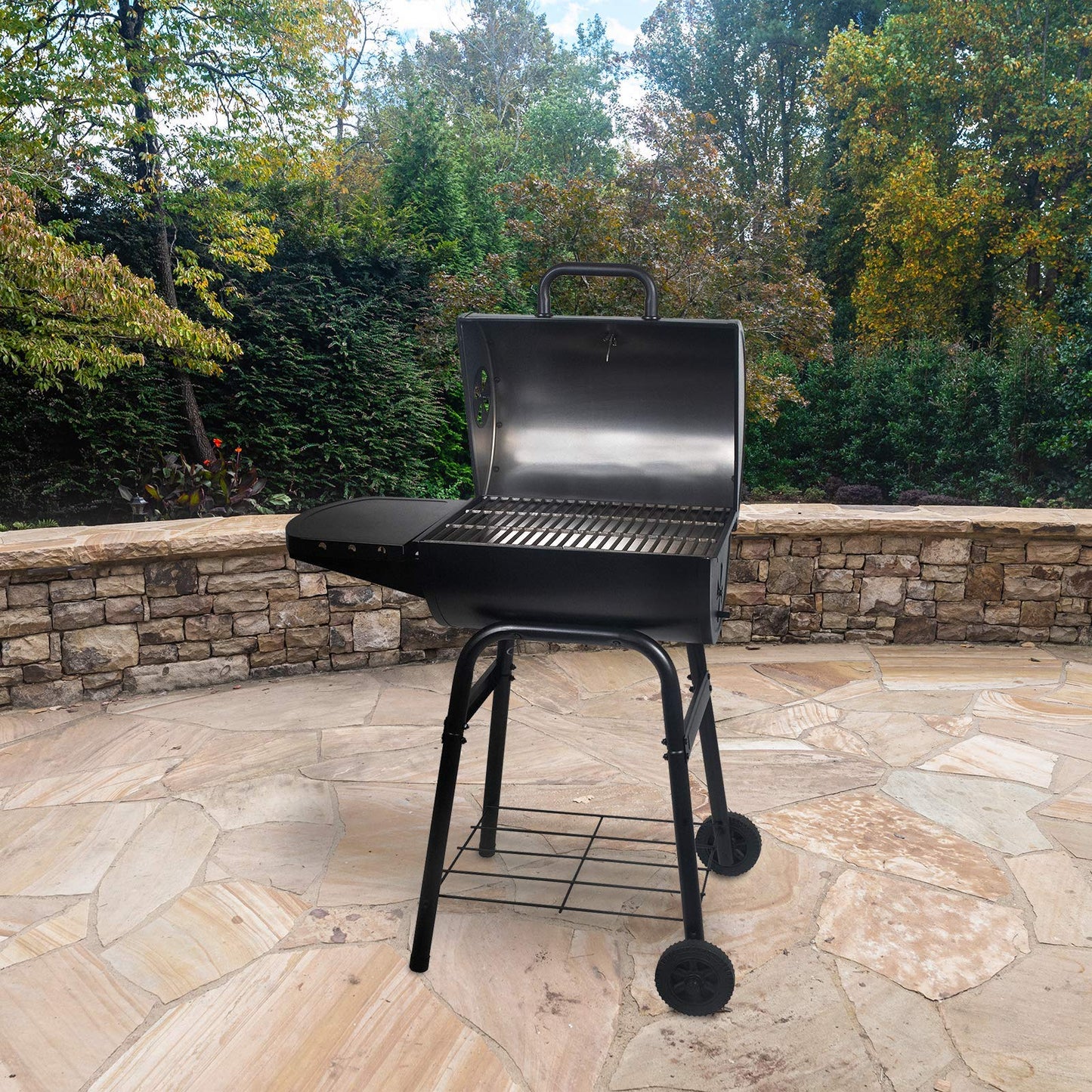 Char-Griller® King-Griller Gambler Charcoal Grill and Smoker with Damper Smoke Control, Cast Iron Grates, and Side Shelf, 315 Cooking Square Inches in Black, Model E1416
