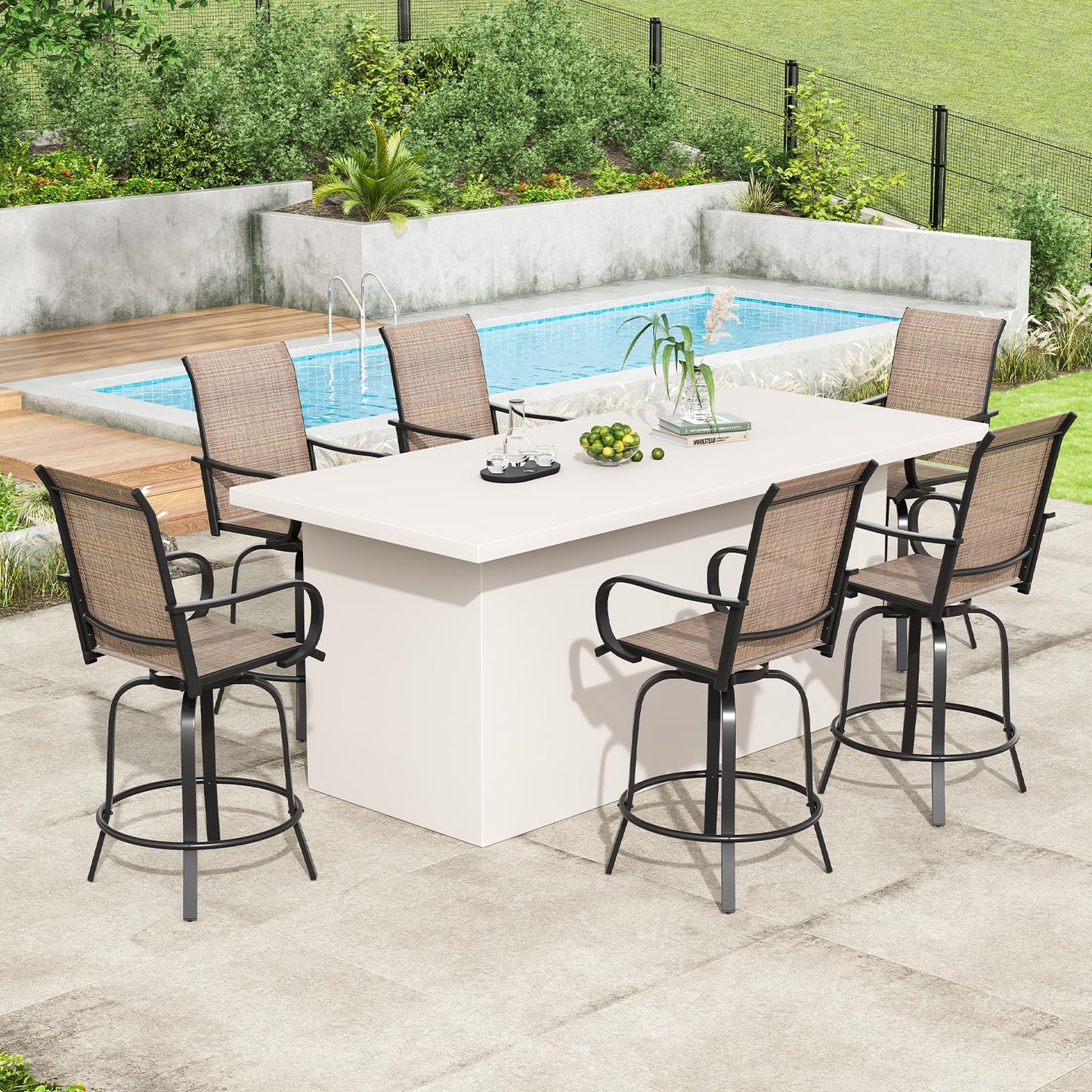 Soohow Outdoor Bar Stools Set of 4, Swivel Patio Barstools with Textilene Fabric, Height Top Patio Chair 360° Swivel, All Weather Use, Ergonomic Comfort Bar Height Tall Outdoor Stools for Balcony